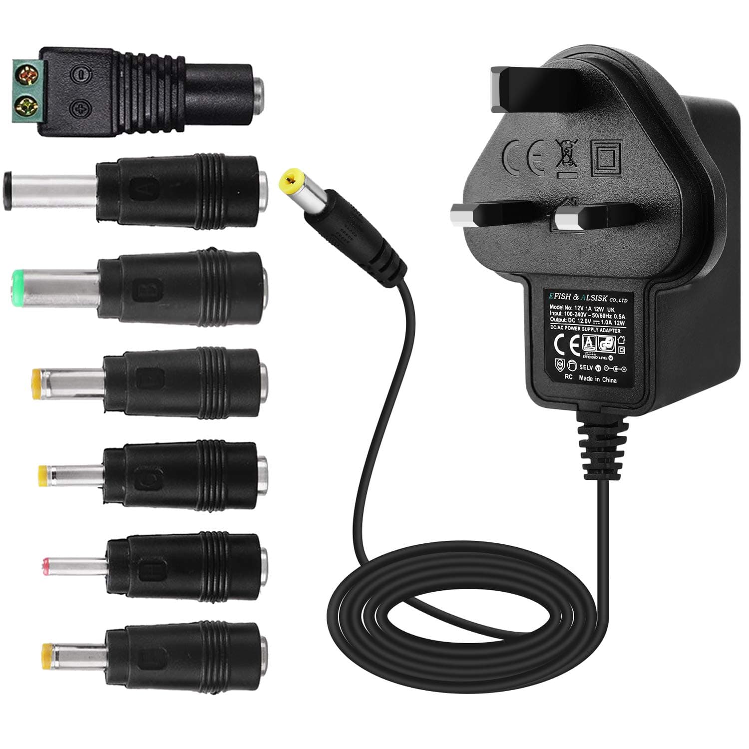 EFISH DC 12V 1A 12W Power Supply Adapter,Cord for Power Plug for 12V Small Electronic Equipment,LED Strips,WiFi Routers,CCTV Camera,Hub,Telekom,Speedport,Scanner,Switch,Door Bell+7 Different Plugs