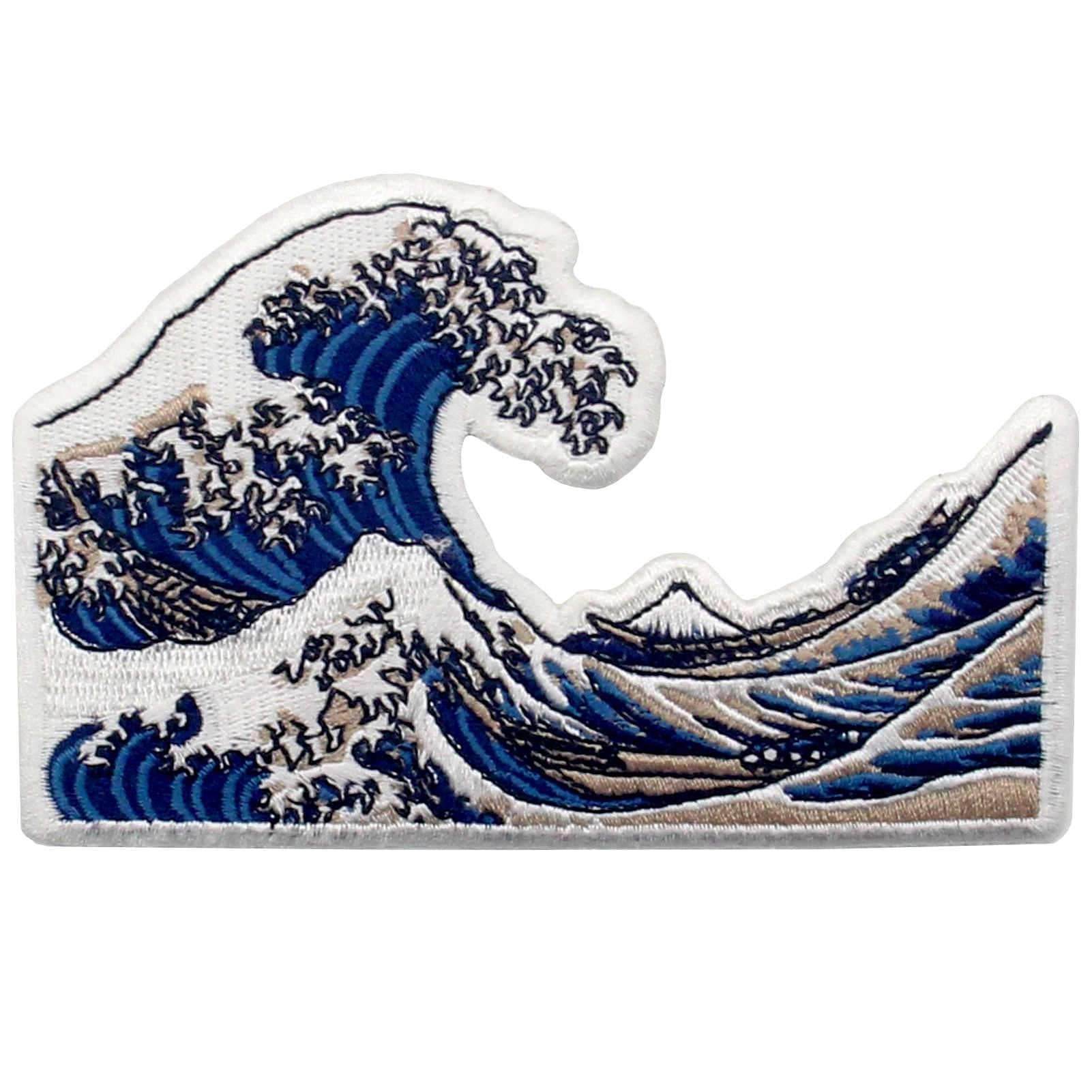 Rocking Planet Great Wave Off Kanagawa Patch Embroidered Biker Applique Iron On Sew On Emblem