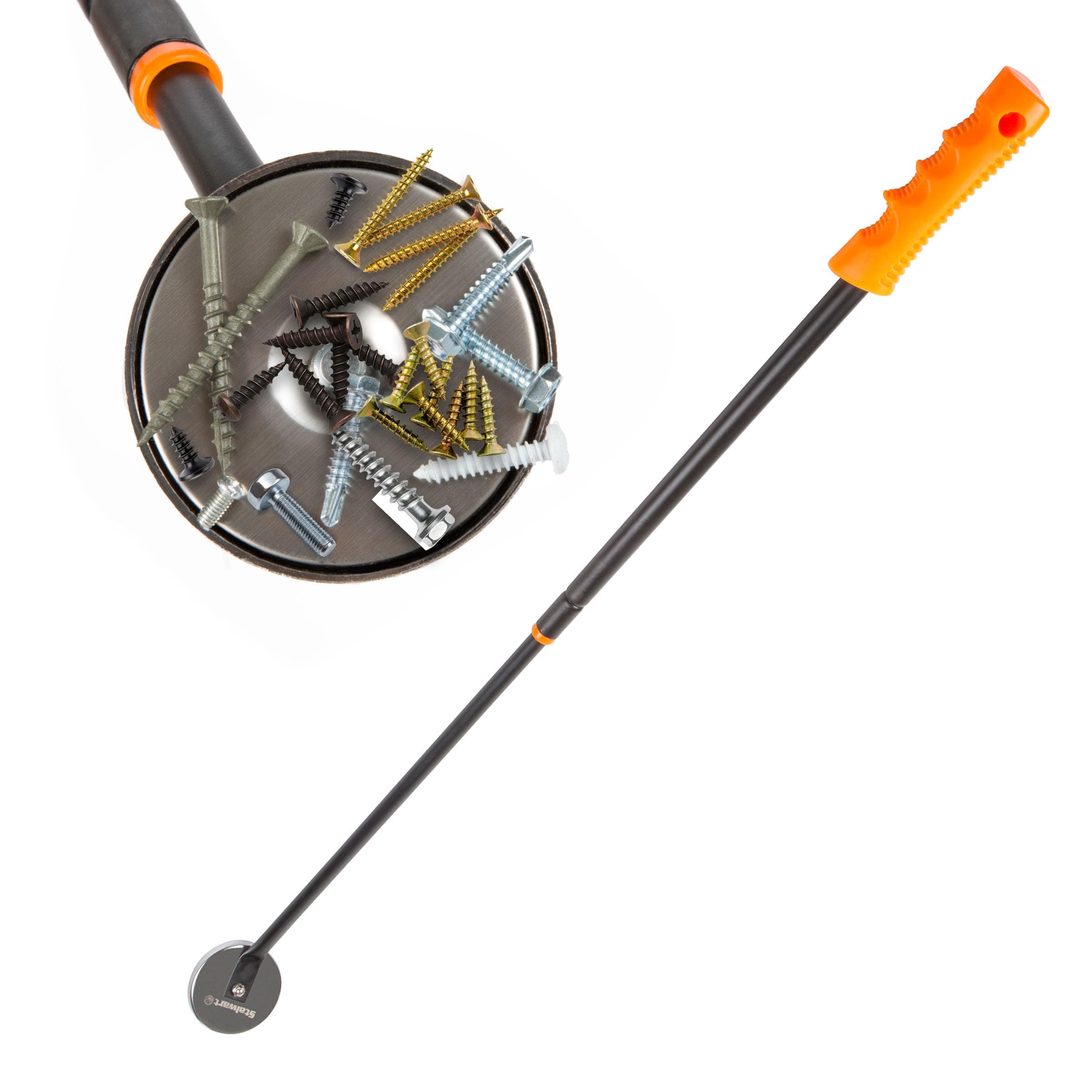 Telescoping Magnetic Pickup Tool - 40-Inch Magnet Stick with 50lb Capacity to Safely Retrieve Nails, Screws, and Metallic Objects by Stalwart (Orange)