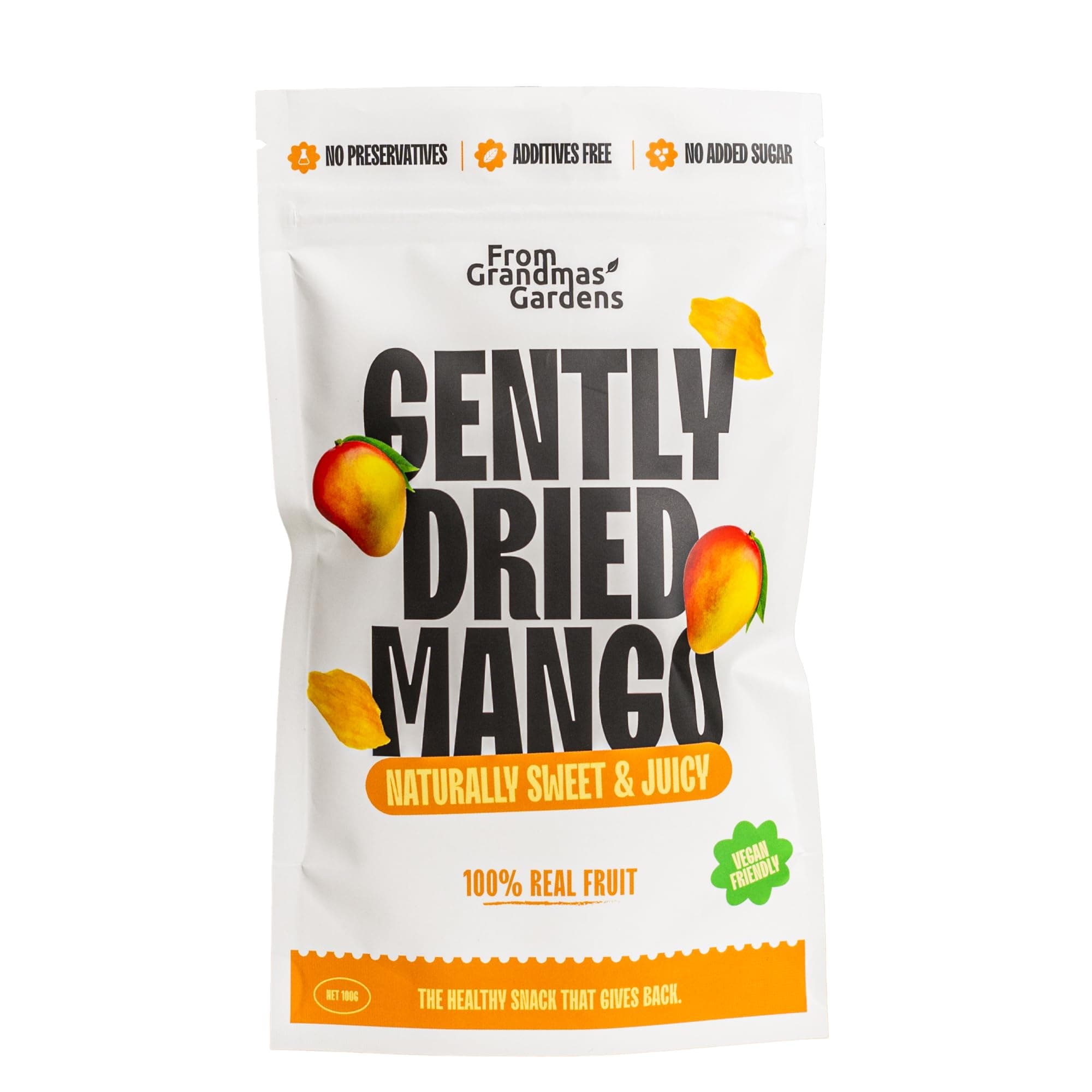 From Grandmas Gardens Dried Mango | 100% Natural, No Added Sugar | Gently Dried, Sweet & Juicy | 100g | Resealable Bag for Freshness | Rich in Vitamins | Healthy Snack | GMO-Free & Preservative-Free
