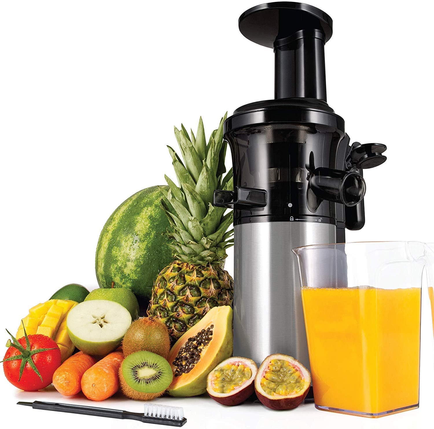 Andrew James Masticating Slow Juicer Machine | Juices Various Fruit & Veg | Oranges Apples Carrots | Makes Nutritious Fresh Juice with Minimum Waste | 200W