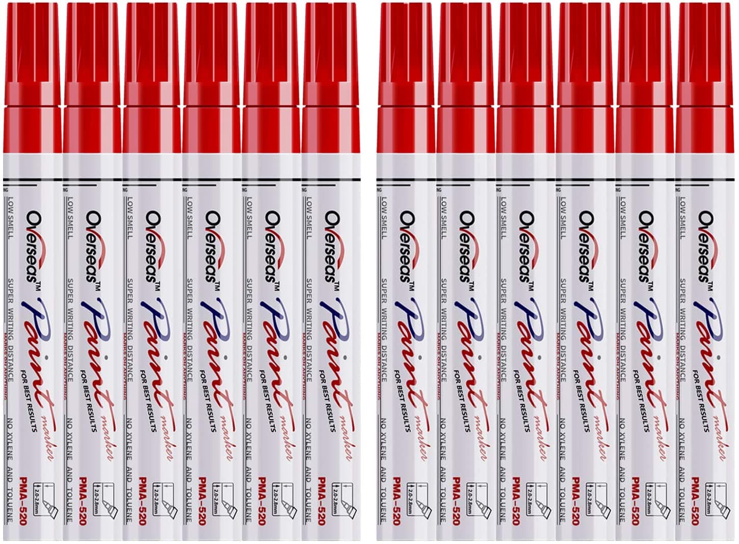 Red Paint Pens Markers - 12 Pack Waterproof Oil-Based Paint Pen Set Quick Dry Permanent Markers for Metal, Rock Painting, Stone, Ceramic, Wood, Fabric, Plastic, Canvas, Glass, Mugs, Tires