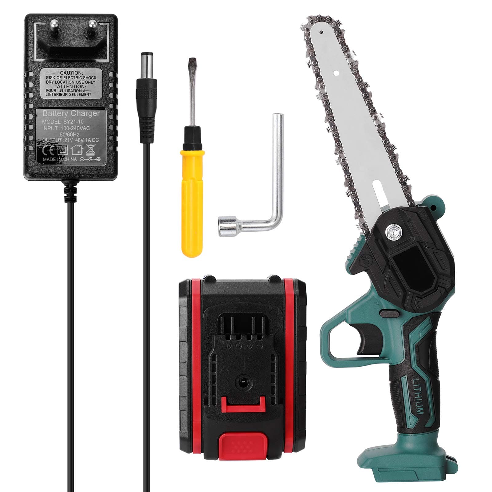 lilistore 21V Portable Mini Electric Pruning Saw Small Wood Spliting Chainsaw One-handed Woodworking Tool for Garden Orchard Branch Clip