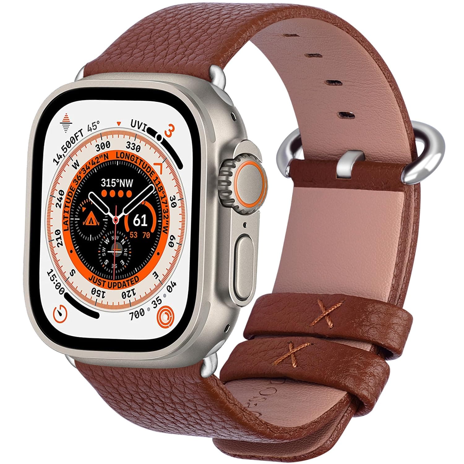 Fullmosa Leather Bands Compatible with Apple Watch Band 41mm 40mm 38mm 42mm for Women Men, Top Grain Genuine Leather Strap for iWatch Series 10/9/8/7/6/5/4/3/2/1/SE2/SE, Brown/Silver