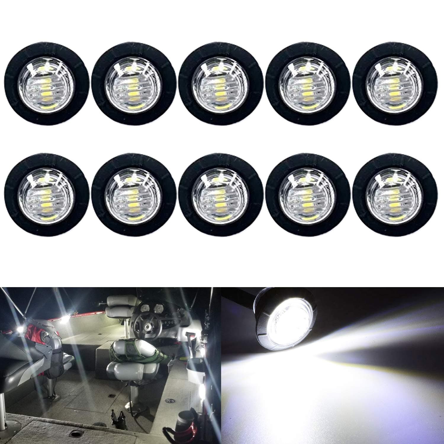 KEING 10 Pack Waterproof Marine Boat LED Lights, LED Underwater Lighting, Utility Led Interior Lights Navigation Lights Deck Courtesy Lights 12V for Yacht Boat Fishing Pontoon Sailboat Kayak (White)