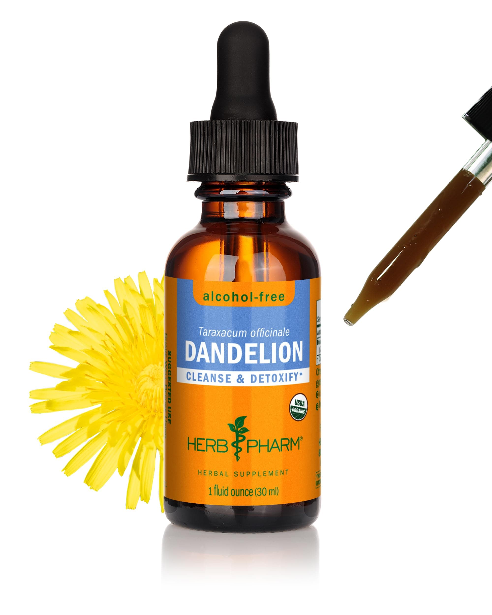 Herb Pharm Certified Organic Dandelion Liquid Extract for Cleansing and Detoxification, Alcohol-Free Glycerite, 1 Fl Oz