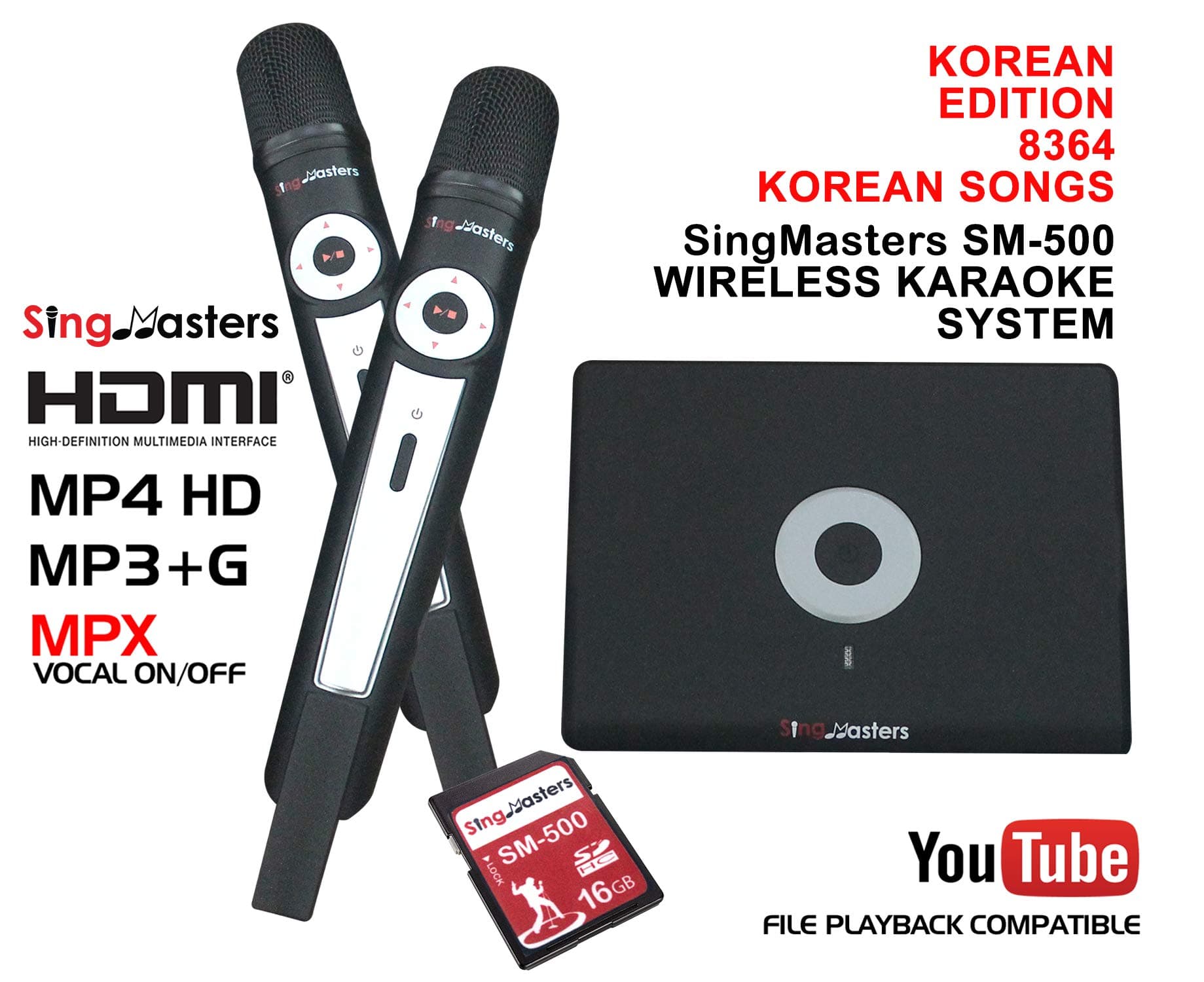 SingMasters Magic Sing Korean Karaoke Player,8364 Korean Songs,Dual wireless Microphones,YouTube Compatible,HDMI,Song recording,Karaoke Machine