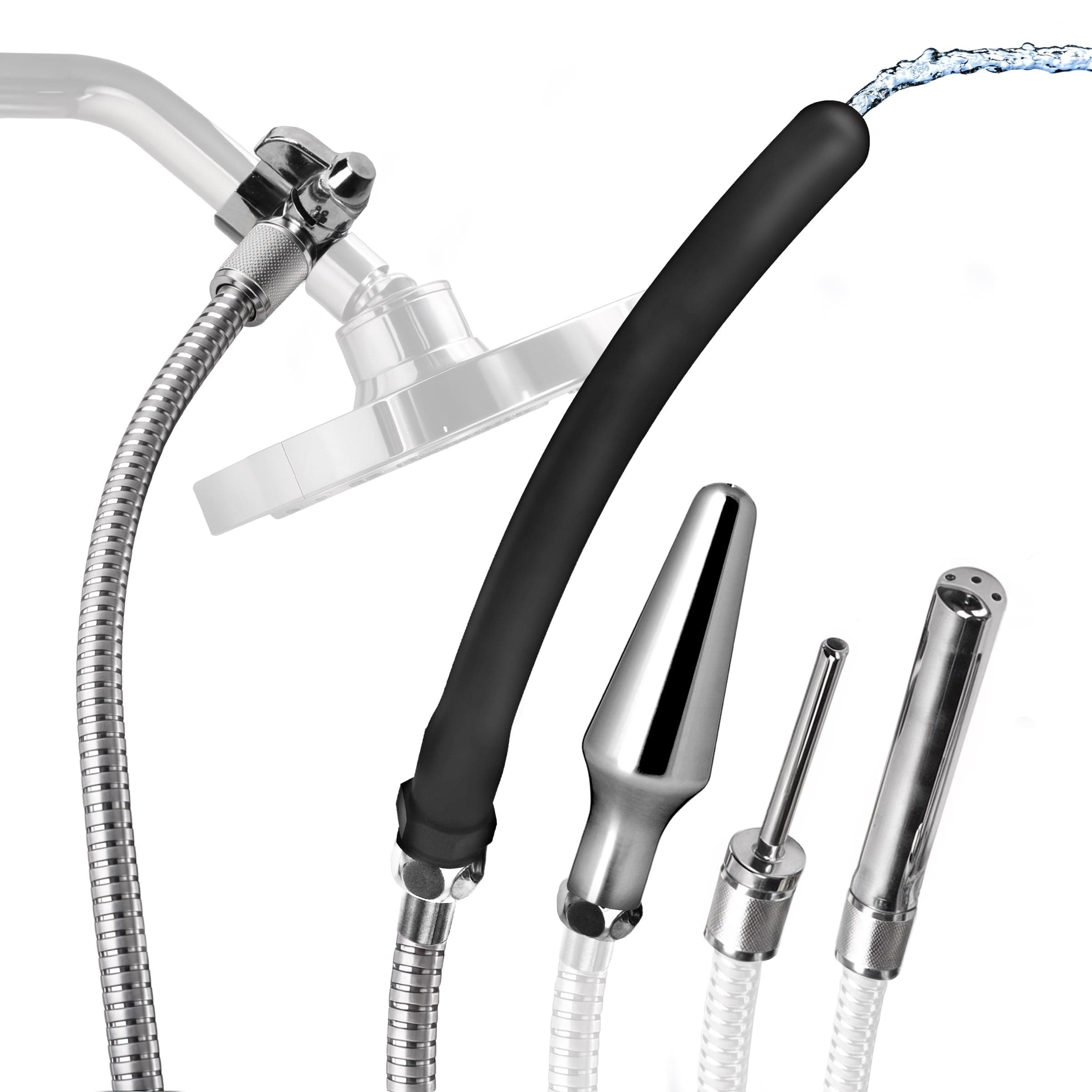 Cleanstream Premium Shower Enema Set with 6 Ft Hose, 4 Silicone & Aluminum Tips, ABS Construction, Flexible Comfort Attachments, Shower Adapter, Reusable Douches & Enemas Accessory