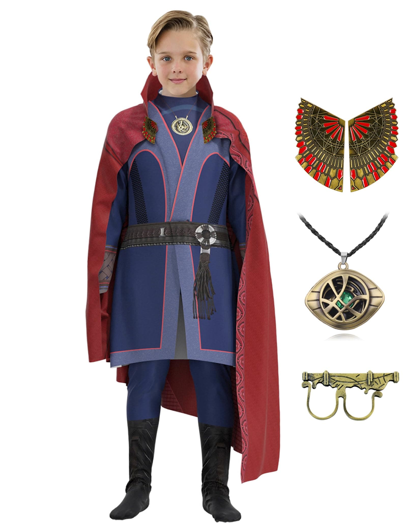 CICOCIKids/Mens Strange Costume Cosplay Dr Cape Jumpsuit Ring Props with Magic Power Necklace