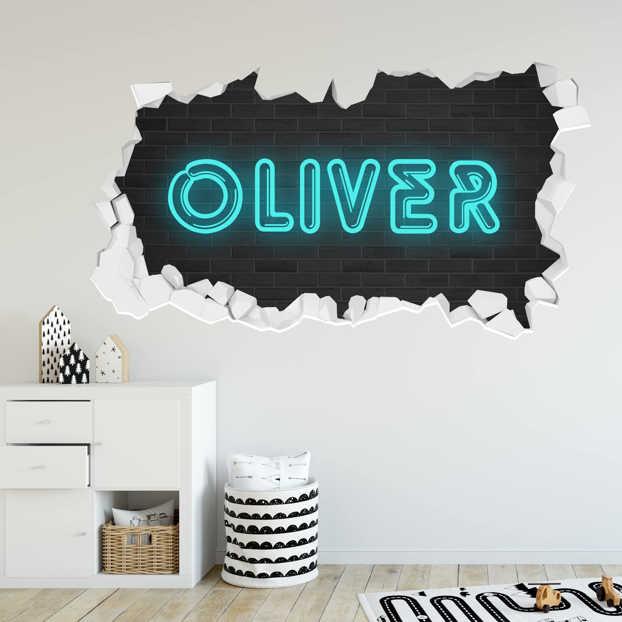 Personalised Neon Name Broken Wall Sticker Art Decal Kids Bedroom Mural (120cm Width x 60cm Height)