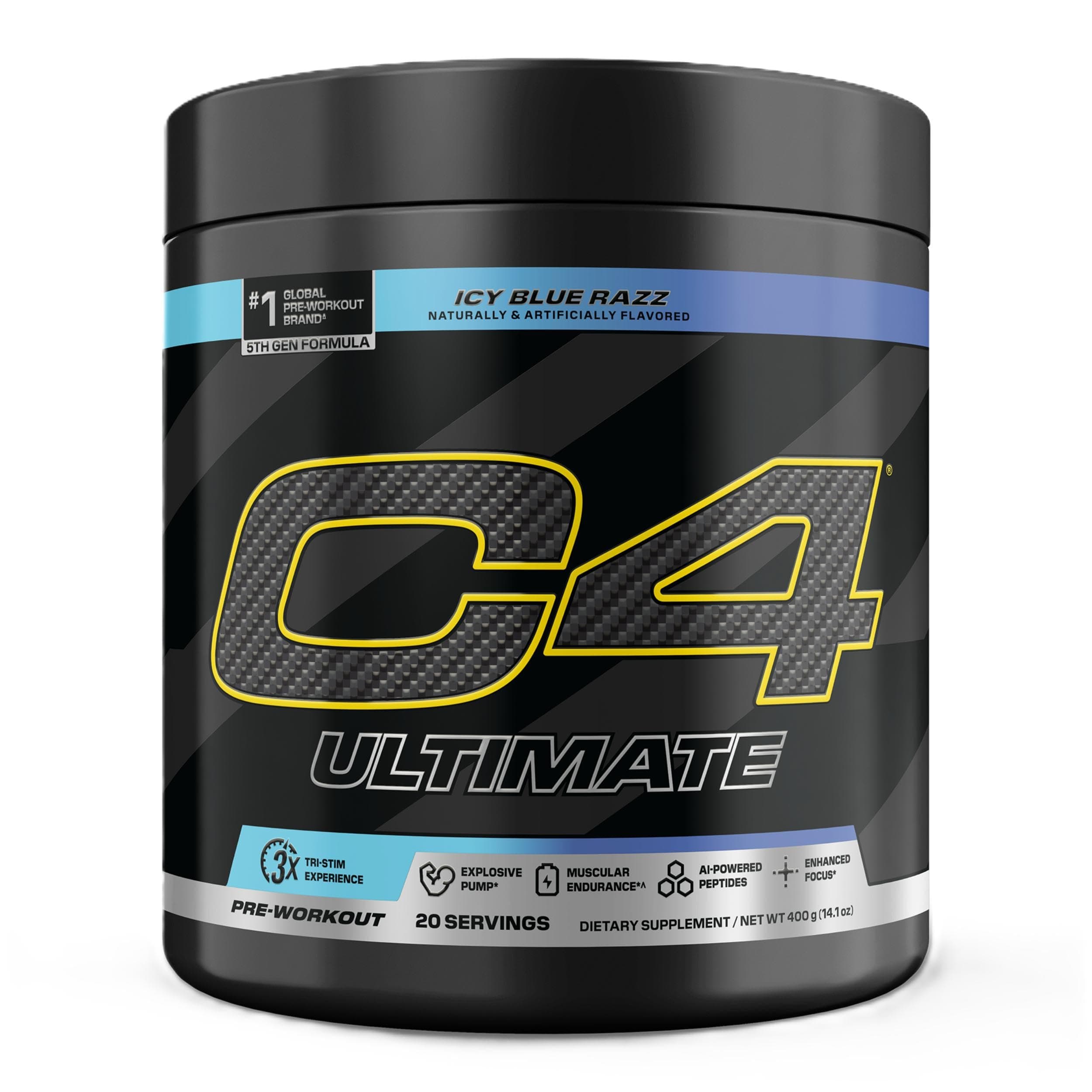 Cellucor C4 Ultimate Pre Workout Powder ICY Blue Razz - Sugar Free Preworkout Energy Supplement for Men & Women - 300mg Caffeine + 3.2g Beta Alanine + 2 Patented Creatines - 20 Servings