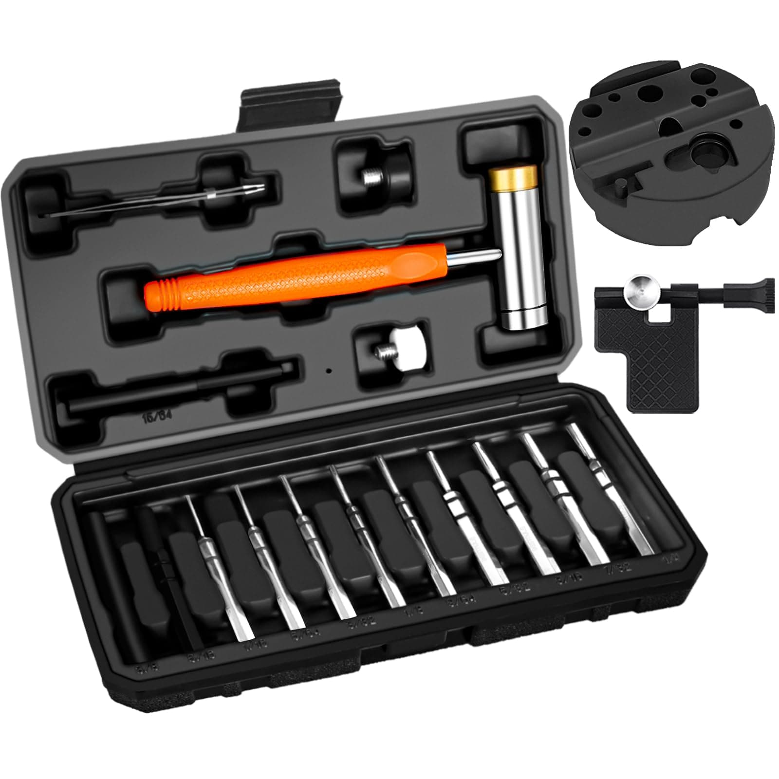 BESTNULE Upgrade Roll Pin Punch Set, Punch Set with Replaceable Face Hammer, Punch Tools, Made of Solid Material, Ideal for Maintenance (With Bench Block and Pivot Pin Tool)