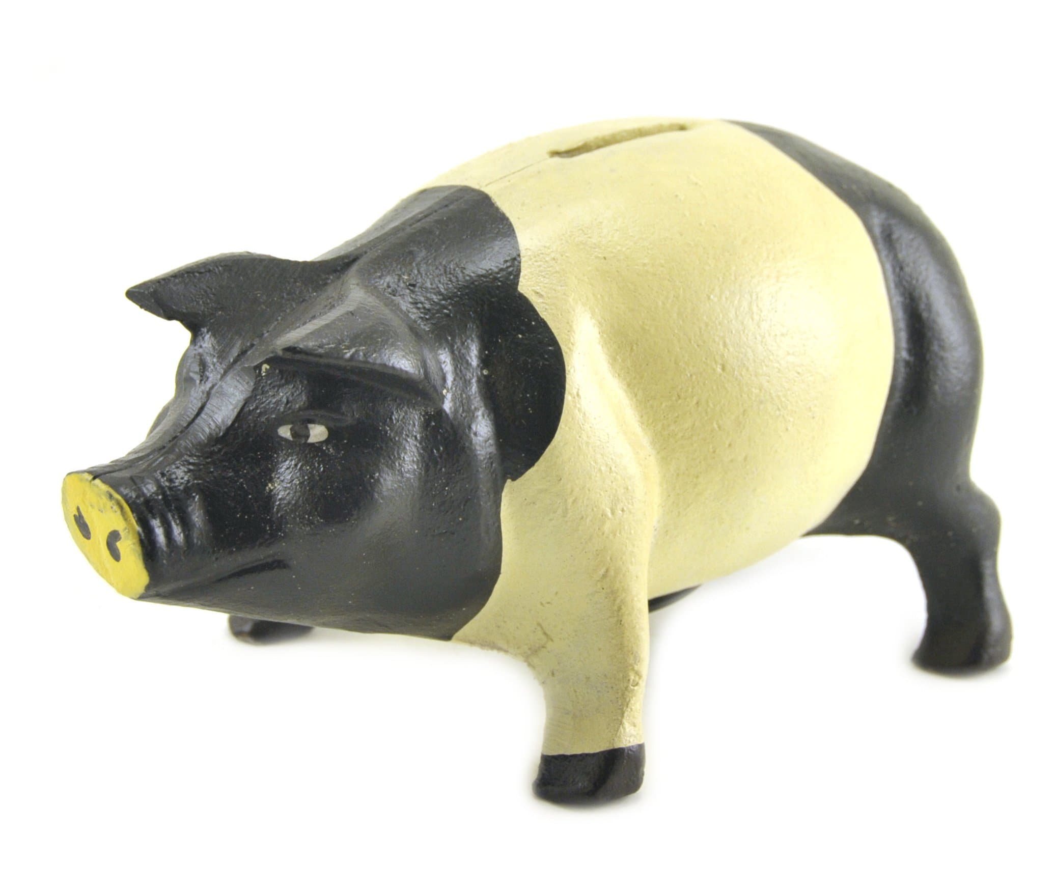 Coin Bank, Cast Iron Metal Pig Sculpture Statue Figure, 7.5-inch, Door Stop Garden