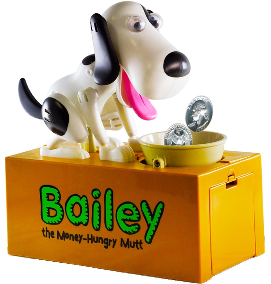 Dog Mechanical Piggy Bank- Watch Him Eat Your Coins! (white)