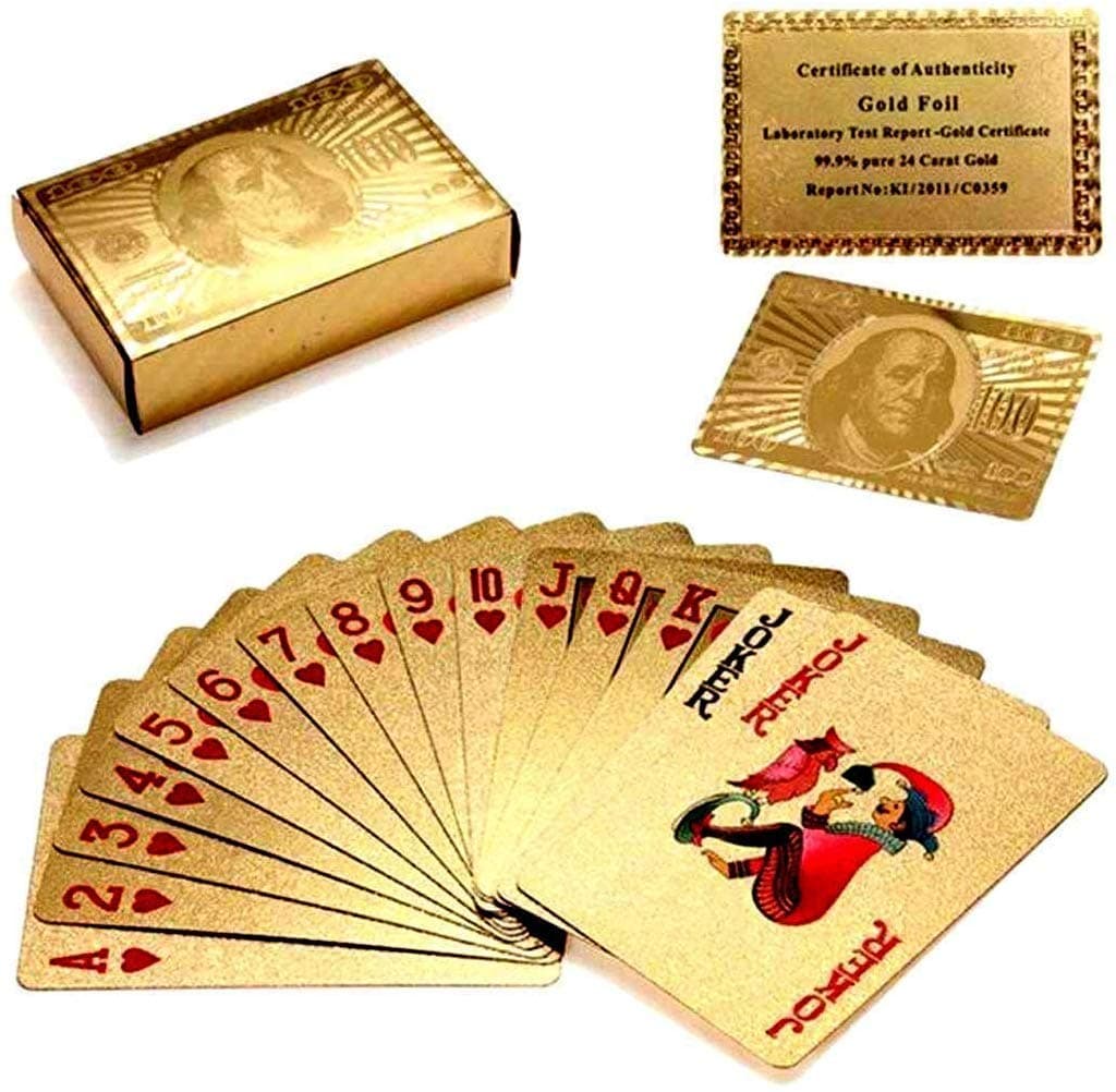 Toyshine Gold Plated Poker Playing Cards, Classic PVC Poker Table Cards - Gold