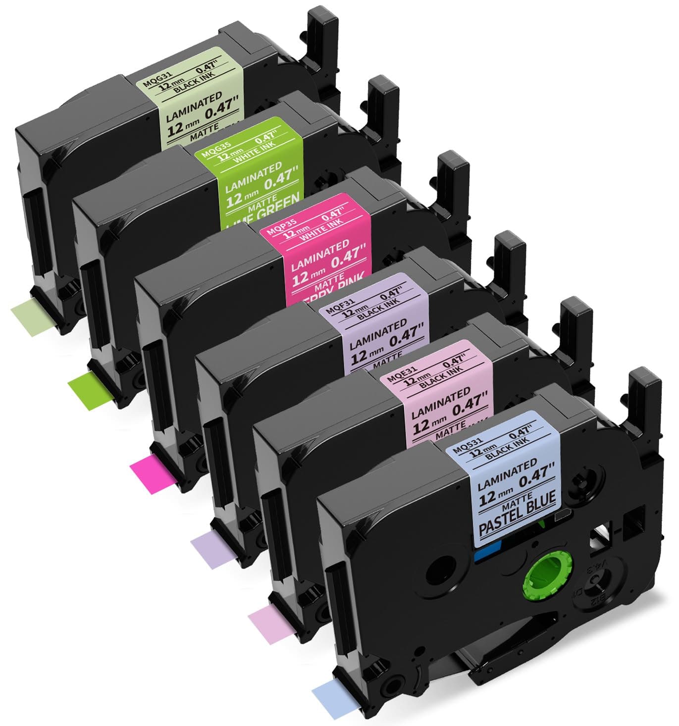 Compatible Label Tapes Replacement for Brother TZe Tape TZE-MQ531/MQE31/MQF31/MQP35/MQG35/MQG31 12mm 0.47 inch Laminated for Brother P-Touch PT-H110 PT-D600 PT-D400 6-Pack