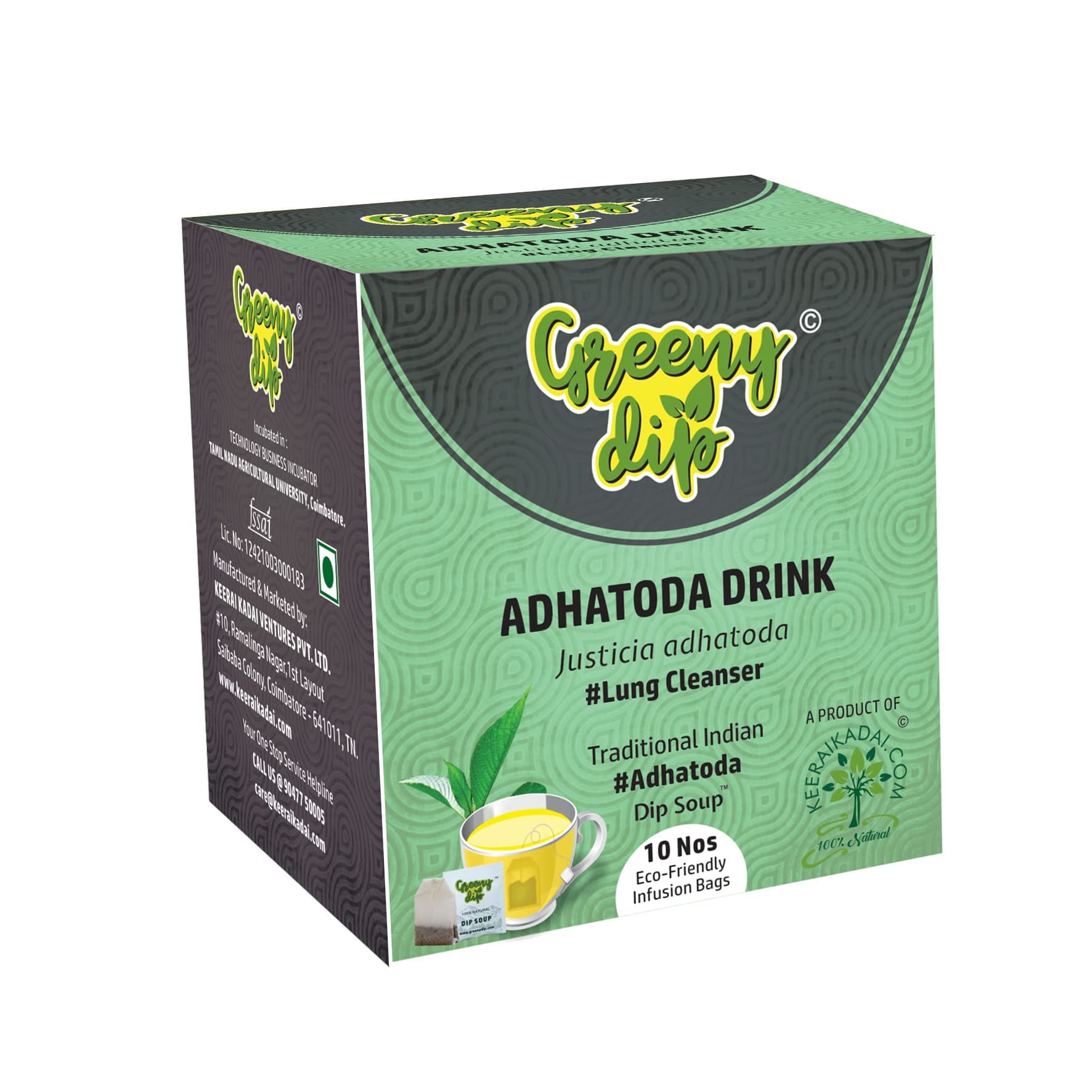 Greeny dip Adathoda Drink | Malabar nut Drink | Adusa Drink | Vasa Drink | Adusogae Drink | Instant Natural Soup | Sachet Soup | Lung Wellness Soup | 10 sachets