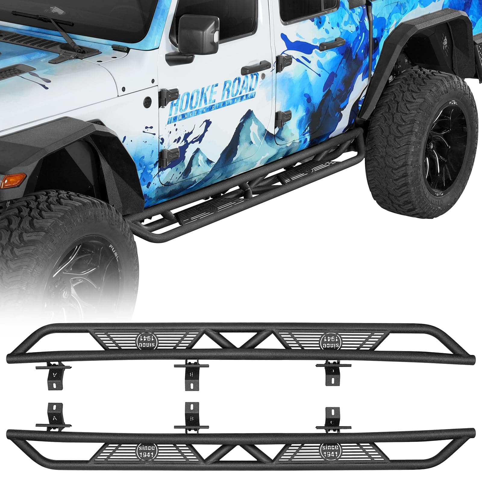 Hooke Road Gladiator 5.3" Drop Side Step Tube Running Boards Nerf Bar Rock Slider Rails for Jeep Gladiator JT 2020-2026 4-Door