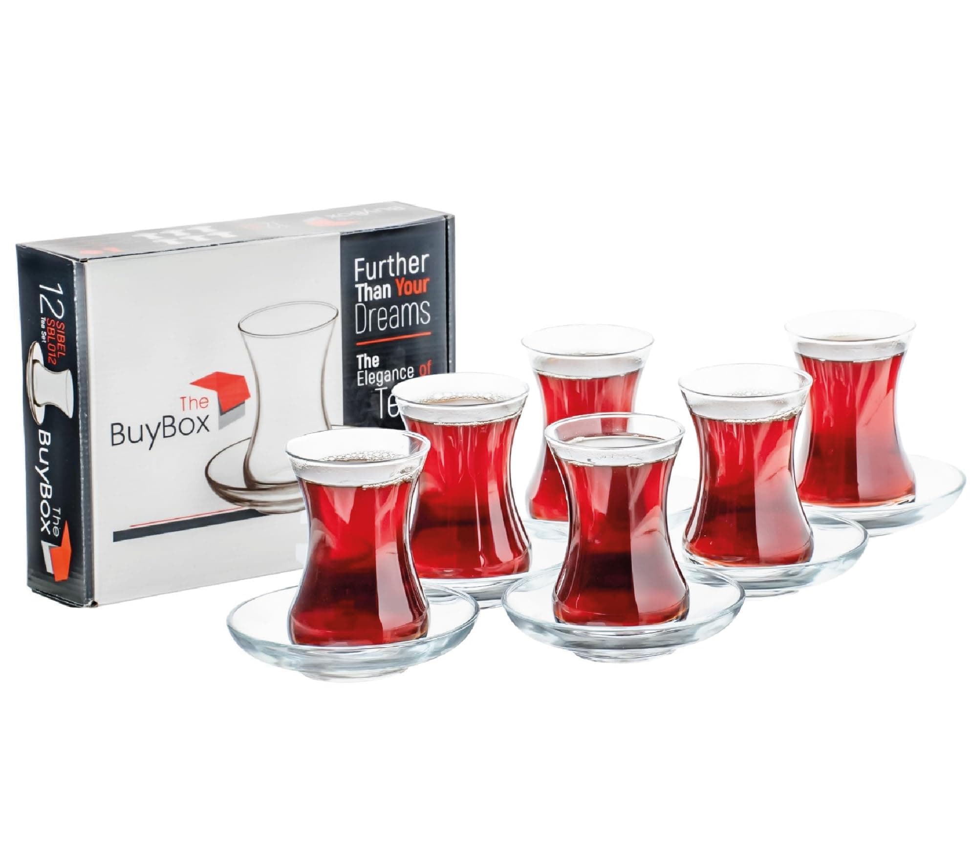 Turkish Tea Glasses and Saucers Set (12 Pieces), Arabic Persian Tea Cups (4oz/120ml)