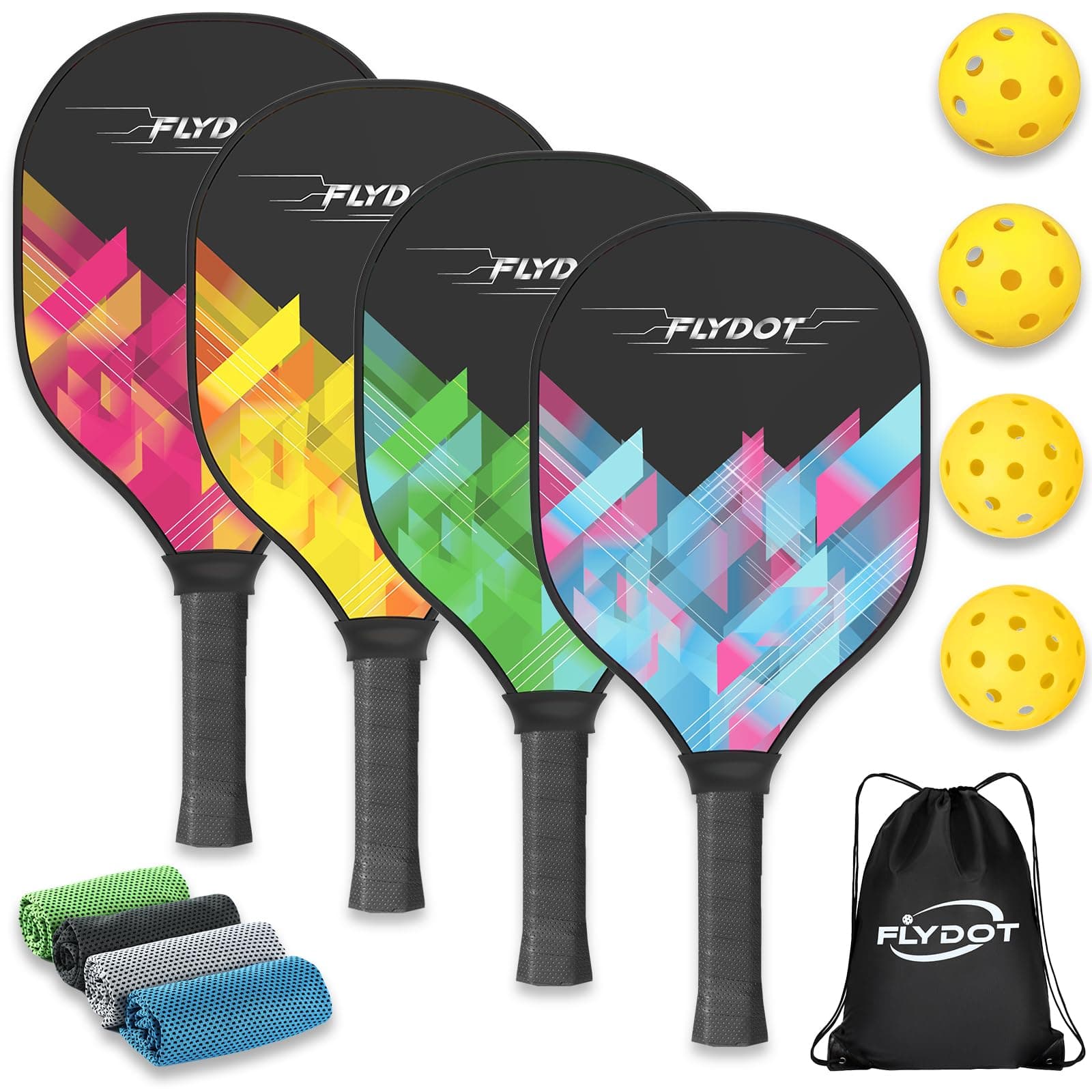 Pickleball Paddles Set of 4,USAPA Approved,4 Indoor&Outdoor Pickleball Balls, Carrying Bag, 4 Cooling Towels,4 Pack Paddles,Pickleball Paddles Pack Gifts for Beginner&Pro