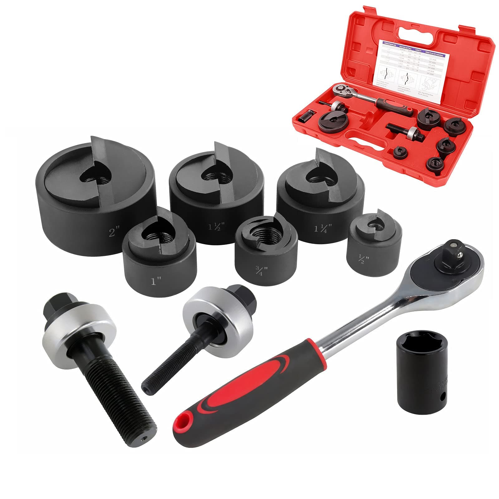 Ratchet Knockout Hole Punch Driver Kits 1/2 to 2 inch SLUG-Buster Knockout Electrical Conduit Hole Cutter Set KO Tool Kit (CC-60)