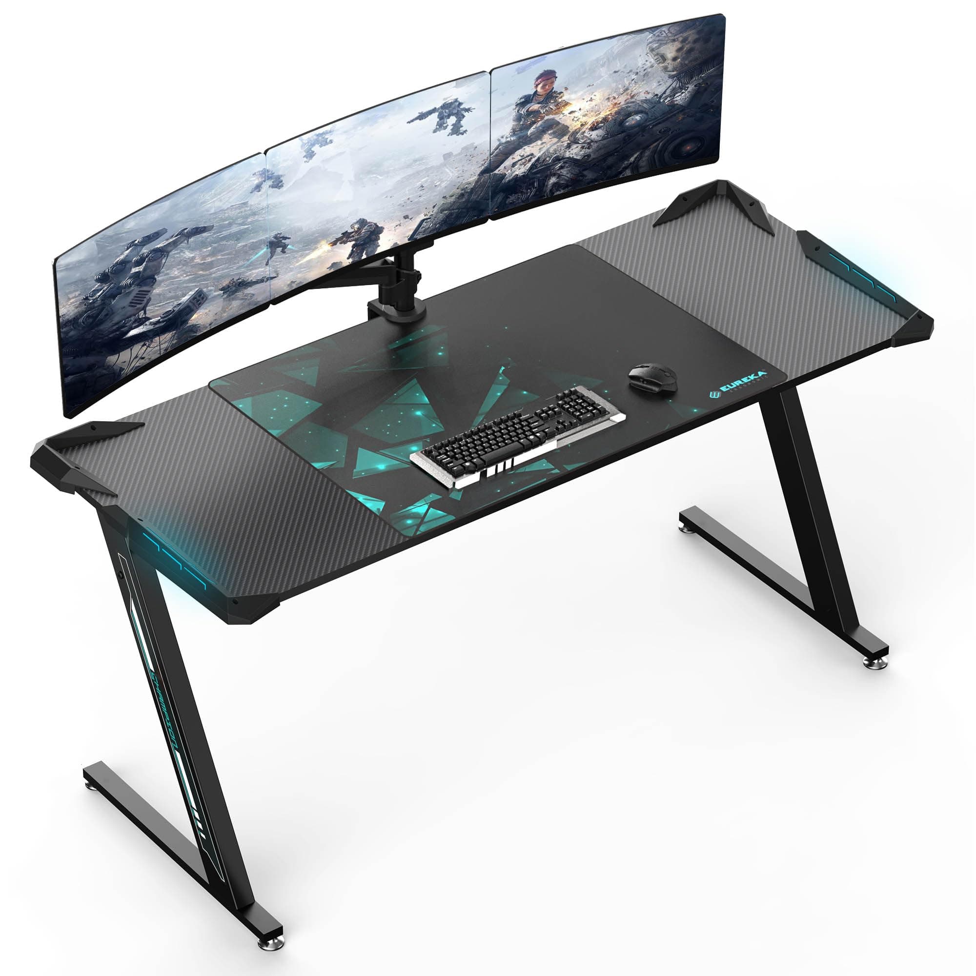 EUREKA ERGONOMIC Gaming Desk with LED Lights Home Office RGB Table, Small Gaming Desk, Computer Table, Black