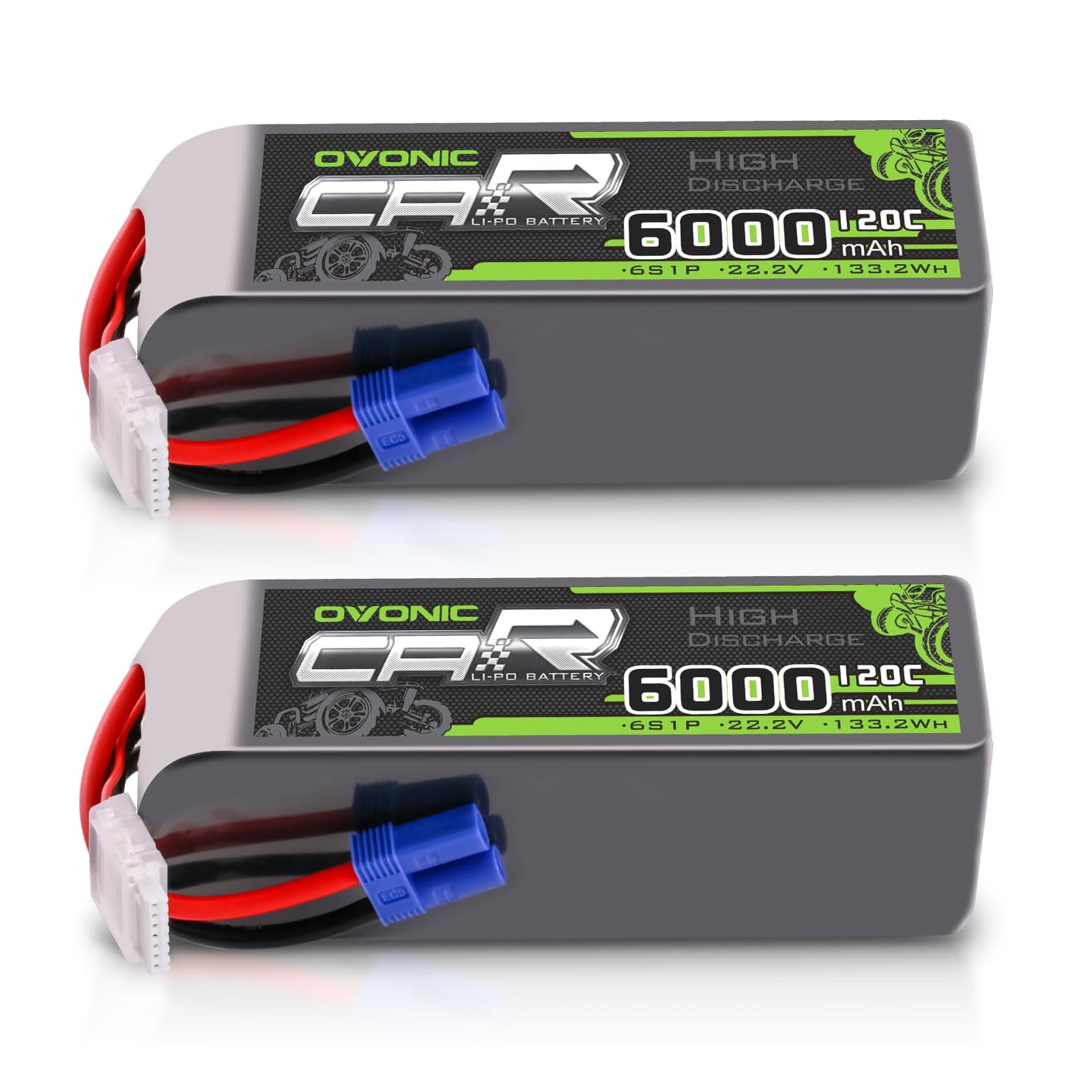 6S LiPo Battery 6000mAh 22.2V 120C RC Battery with EC5 Connector (2 Pack)
