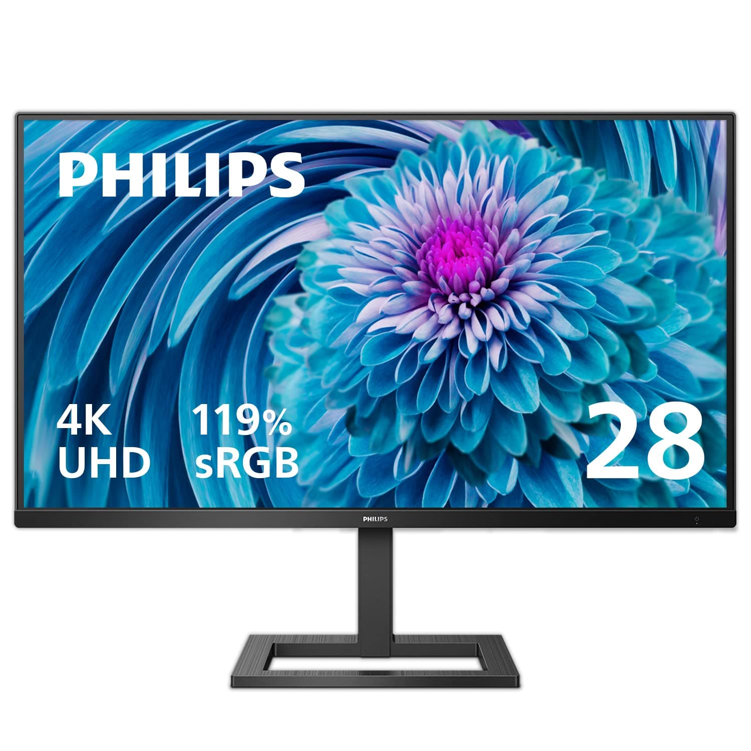 PHILIPS 288E2E 28" Frameless Monitor, 4K UHD 3840x2160 IPS, 120% sRGB, FreeSync, Height Adjustable, VESA, 4Yr Advance Replacement, Black