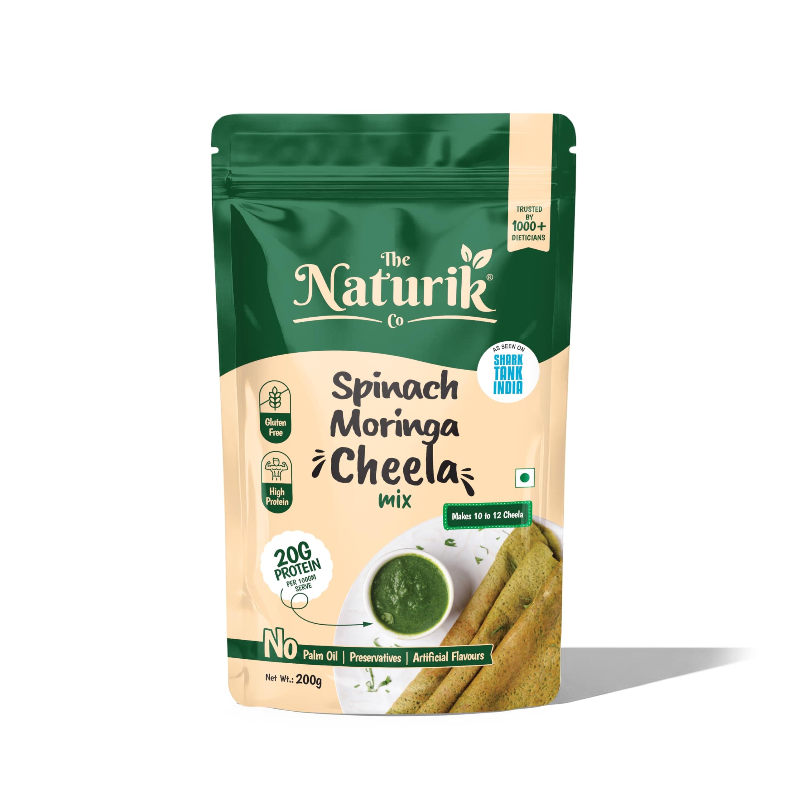 Spinach Moringa Cheela Mix 200g by Naturik - Ready to Cook Chilla/Dosa Mix| Healthy & Instant Breakfast | Anytime Snack for Kids and Family | As Seen On Shark Tank