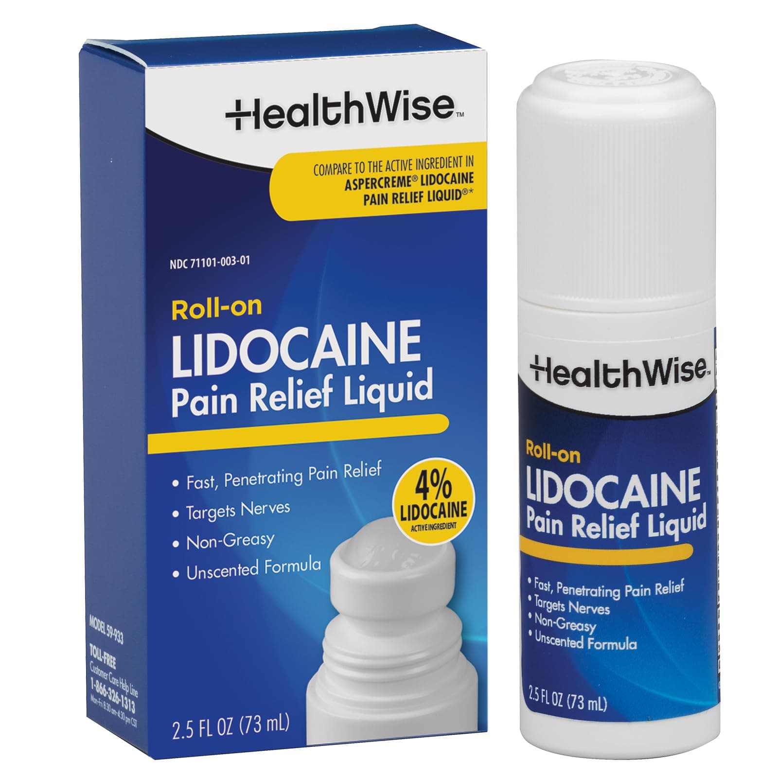 4% Lidocaine Roll-On | OTC Strength | Pain Relief Liquid | 2.5 oz. 73 mL | Non-Greasy, Unscented Formula | Topical Anesthetic