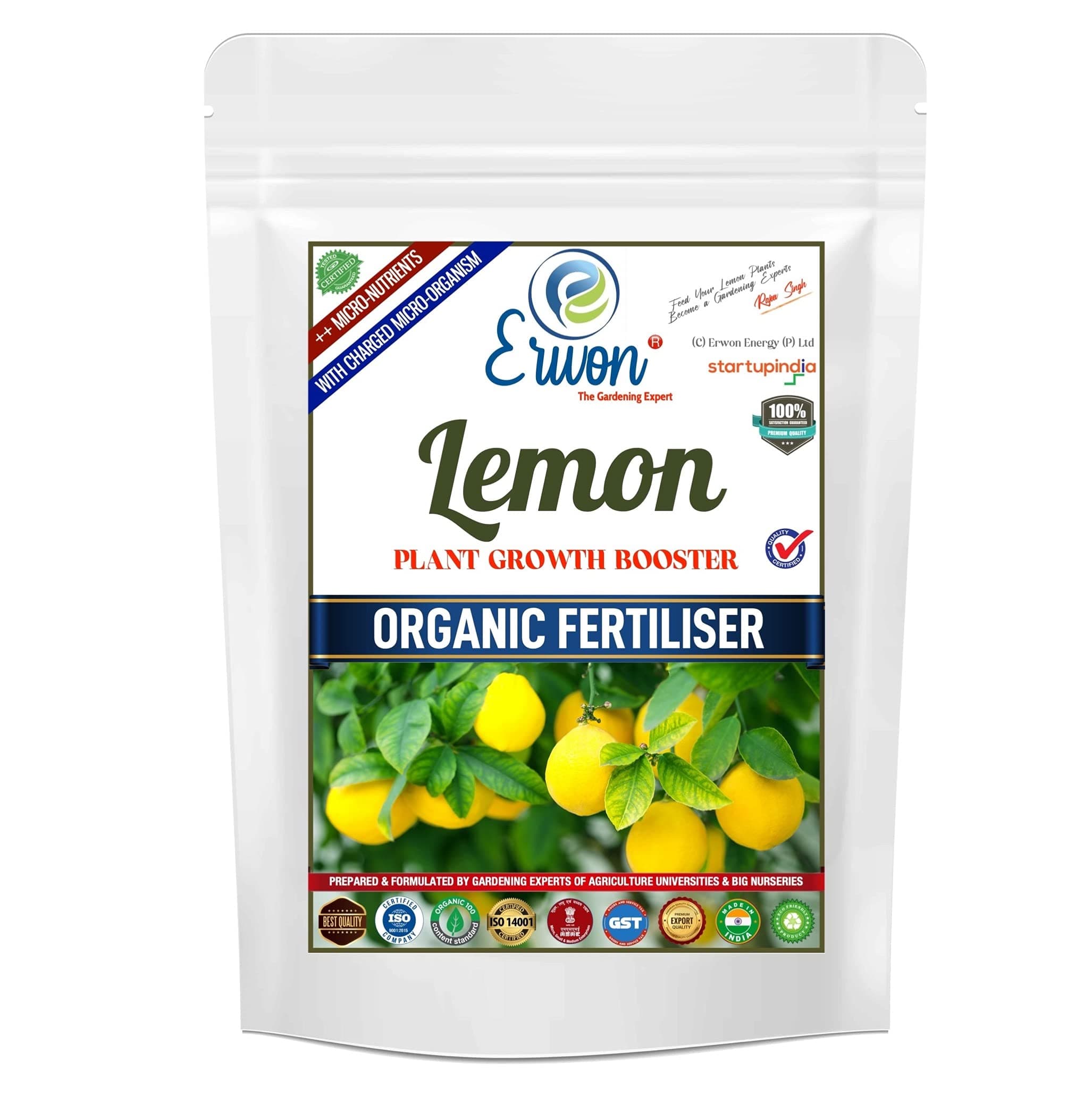 Erwon® Lemon Plant Growth Booster, Premium Essential Powerful Organic Fertilizer for Overall increase of Lemon Plants, with Charged Micro-organism and ++ Micronutrients. (200 gm)