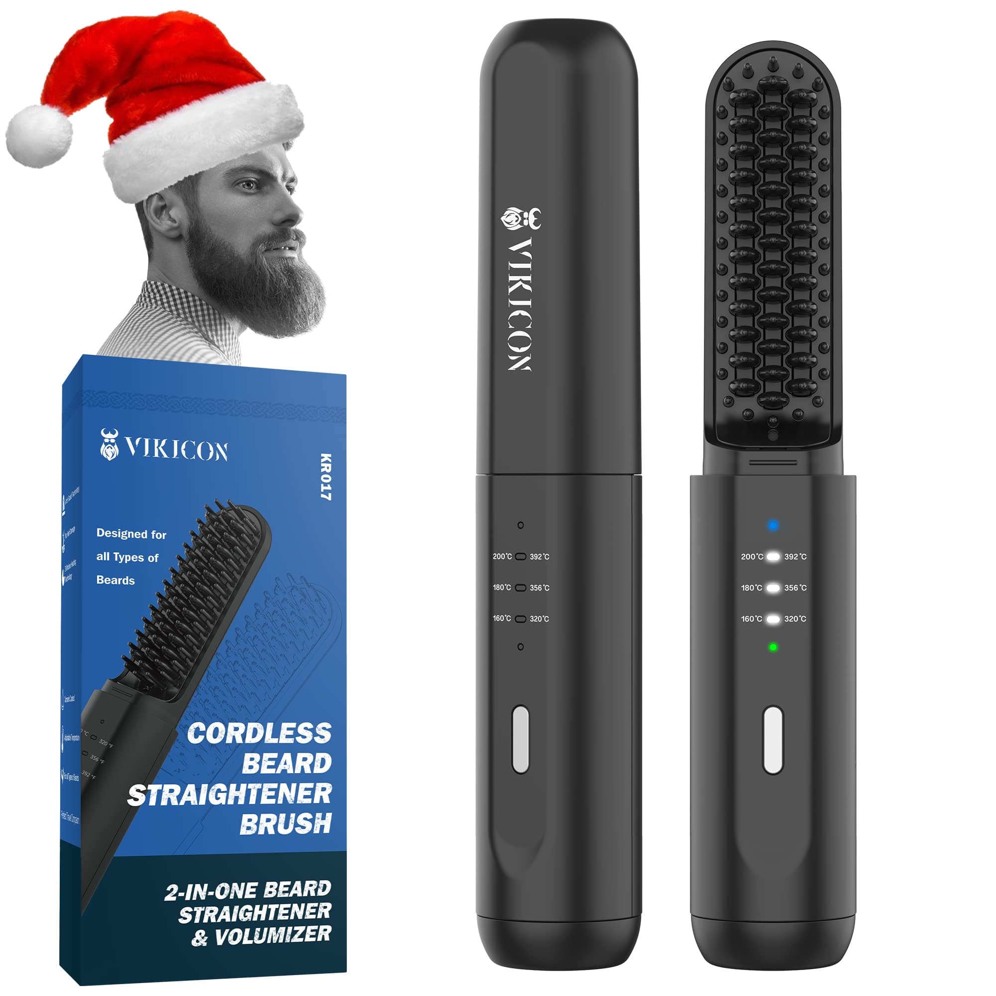 VIKICON Thermal Beard Straightening Brush for Men: Wireless Hair Straightener for Beard and Hair, Hot Comb, Mini and Anti-scalding and Automatic Shut-Off, Portable for Travel, Unique