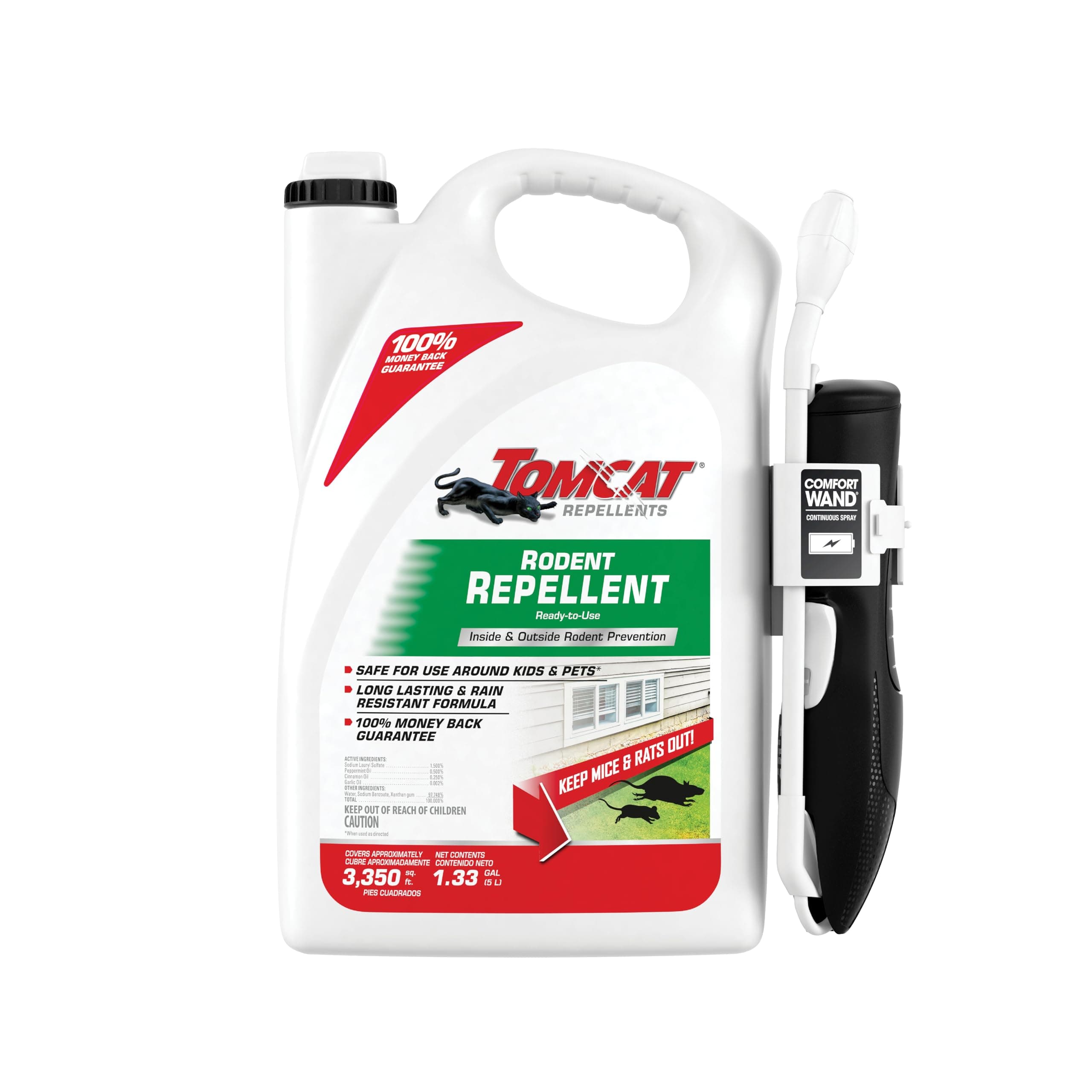 Tomcat Repellents Rodent Repellent Ready-to-Use, for Indoor and Outdoor Mouse and Rat Prevention with Peppermint, Cinnamon and Garlic Essential Oils, 1 gal.