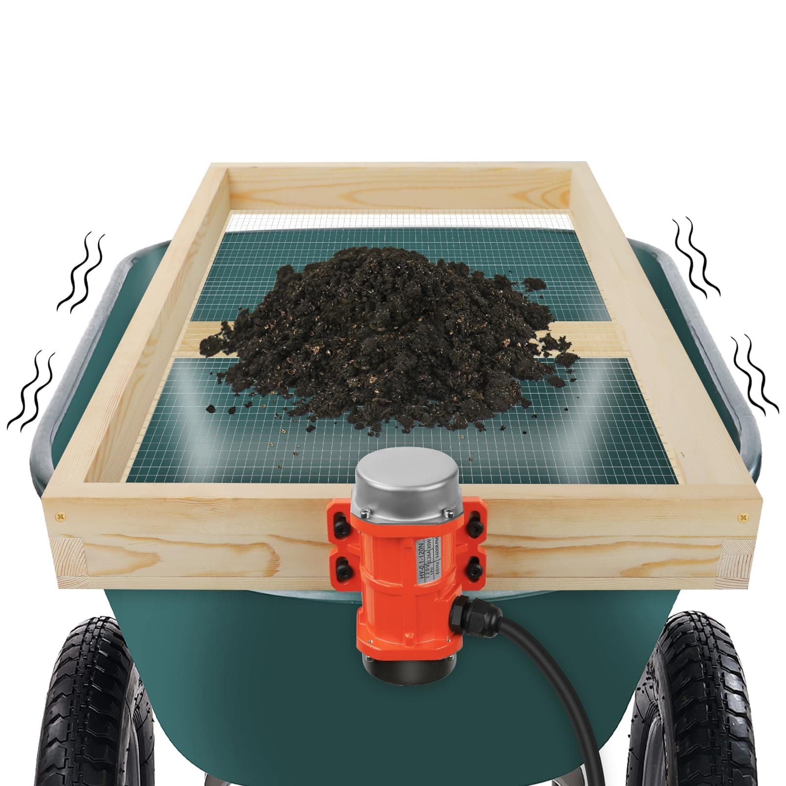 JOYSEUS Soil Sifter with Vibration Motor, Automatic Wooden Sifting Screen, Sieve for Sand Rocks Dirt Compost - 39" x 19.5" Ultra Large to Fit Most Garden Yard Wheelbarrow Carts