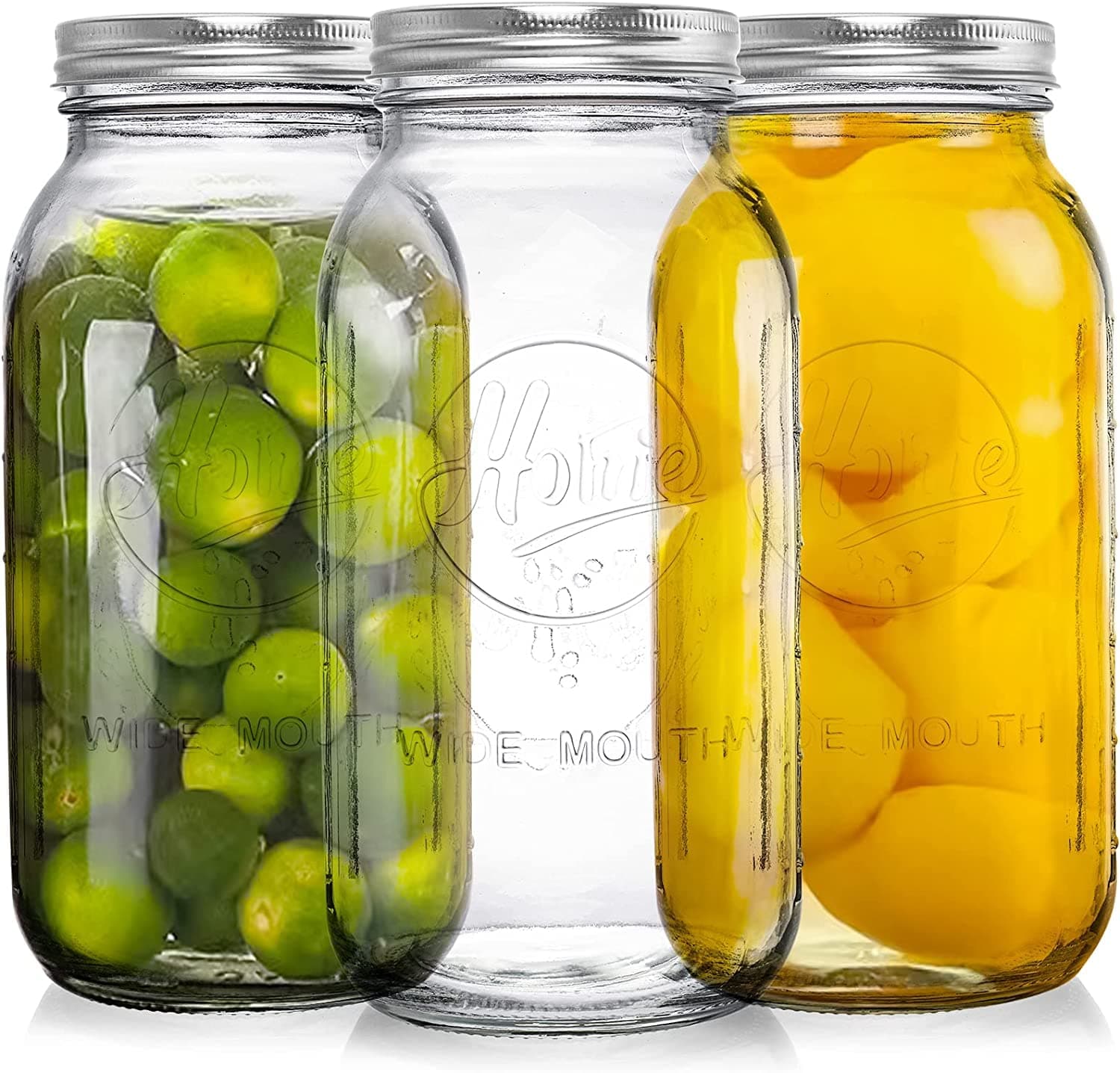 Tebery 3 Pack 1.9L Wide Mouth Mason Jars 64 oz with Airtight Lids and Band, 1/2 Gallon Clear Glass Storage Jars For Canning, Fermenting, Pickling, Storing