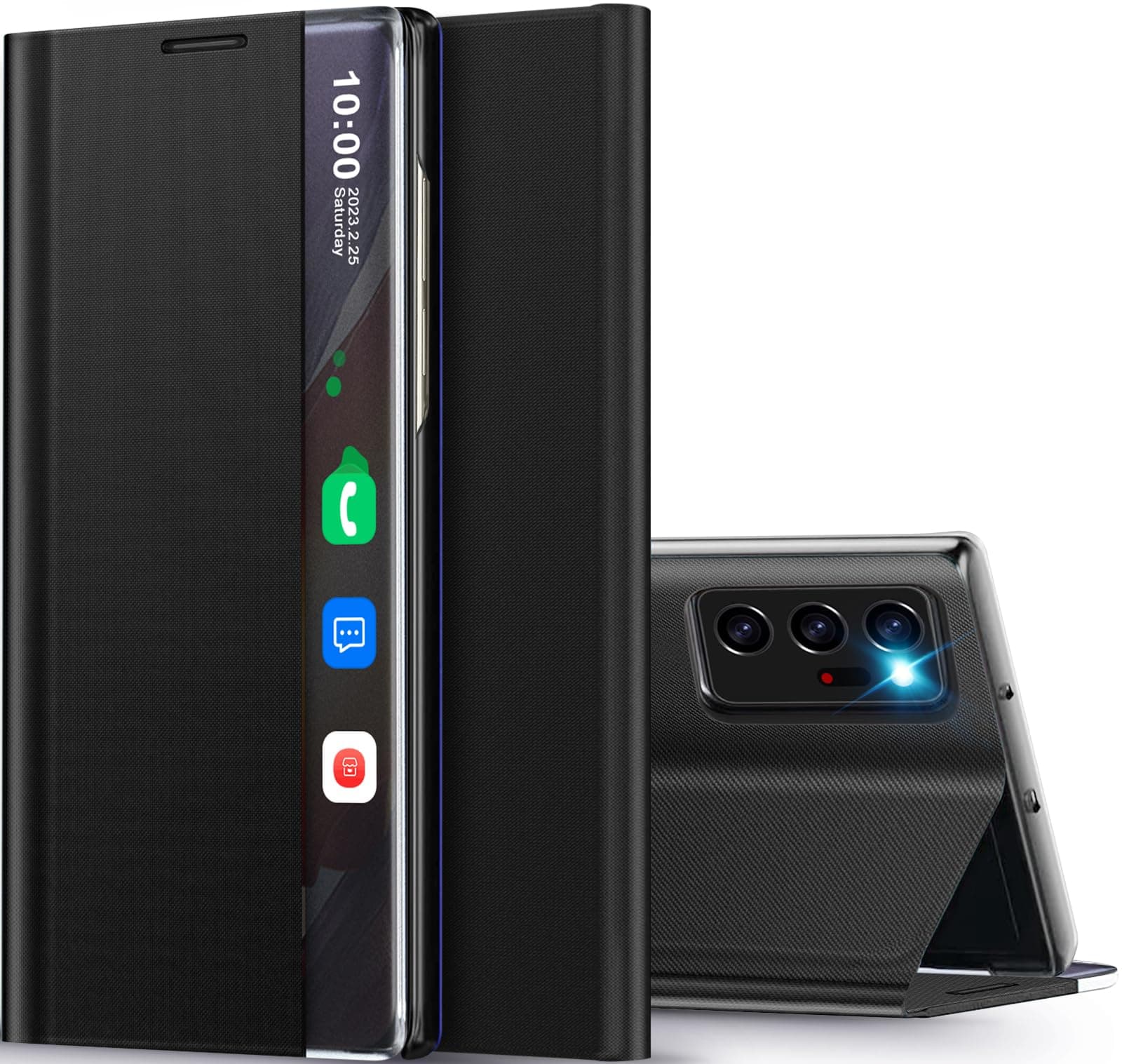 for Samsung Galaxy Note 20 Ultra 5G Case View Clear Leather for Samsung Note 20 Ultra Case Slim Mirror Hard PC Kickstand Luxury Flip Shockproof for Samsung Galaxy Note 20 Ultra 5G Cover (Black)