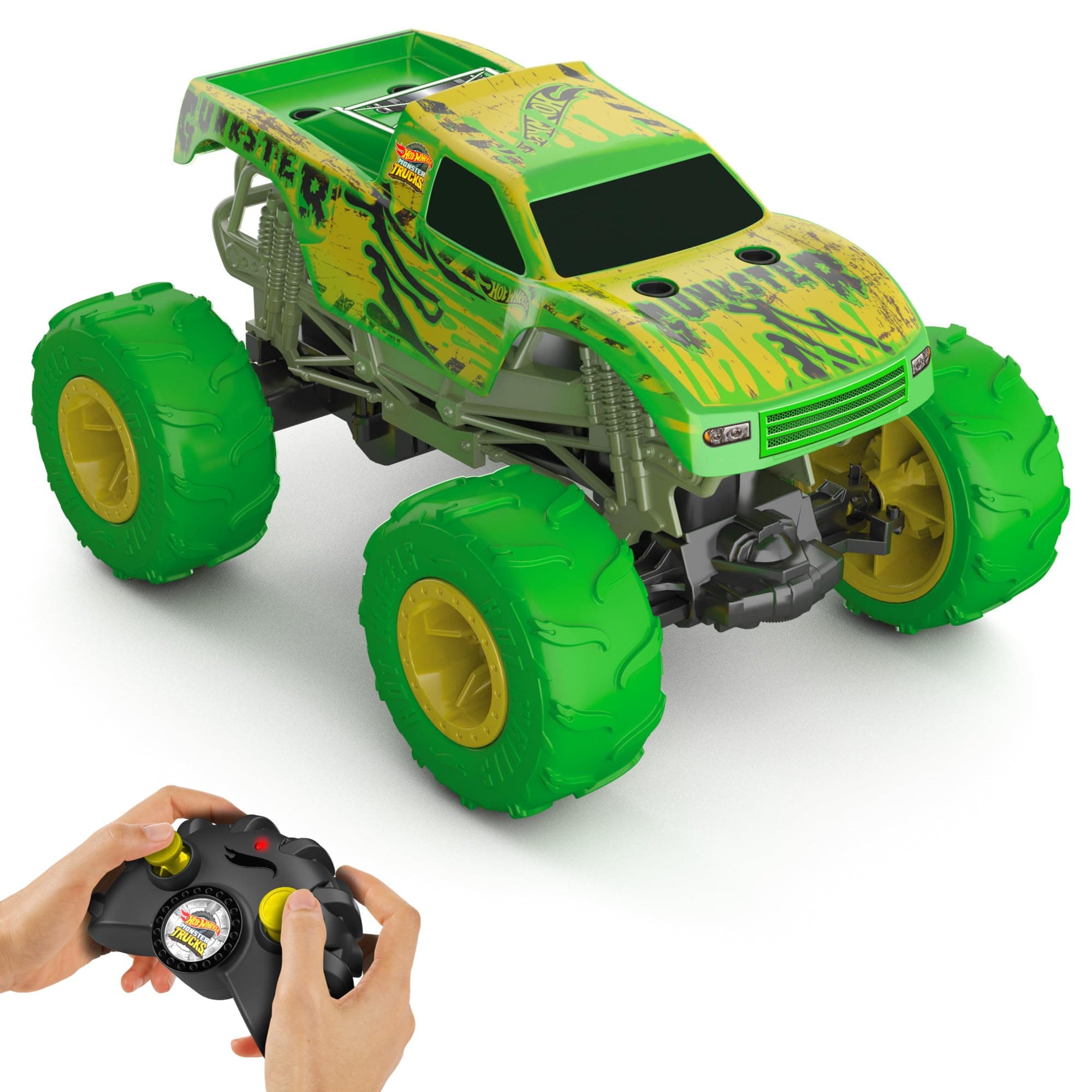 Monster Trucks RC Toy, Remote-Control 1:15 Scale Gunkster, Glows in The Dark & has Terrain Action Tires with Off-Roading Capability
