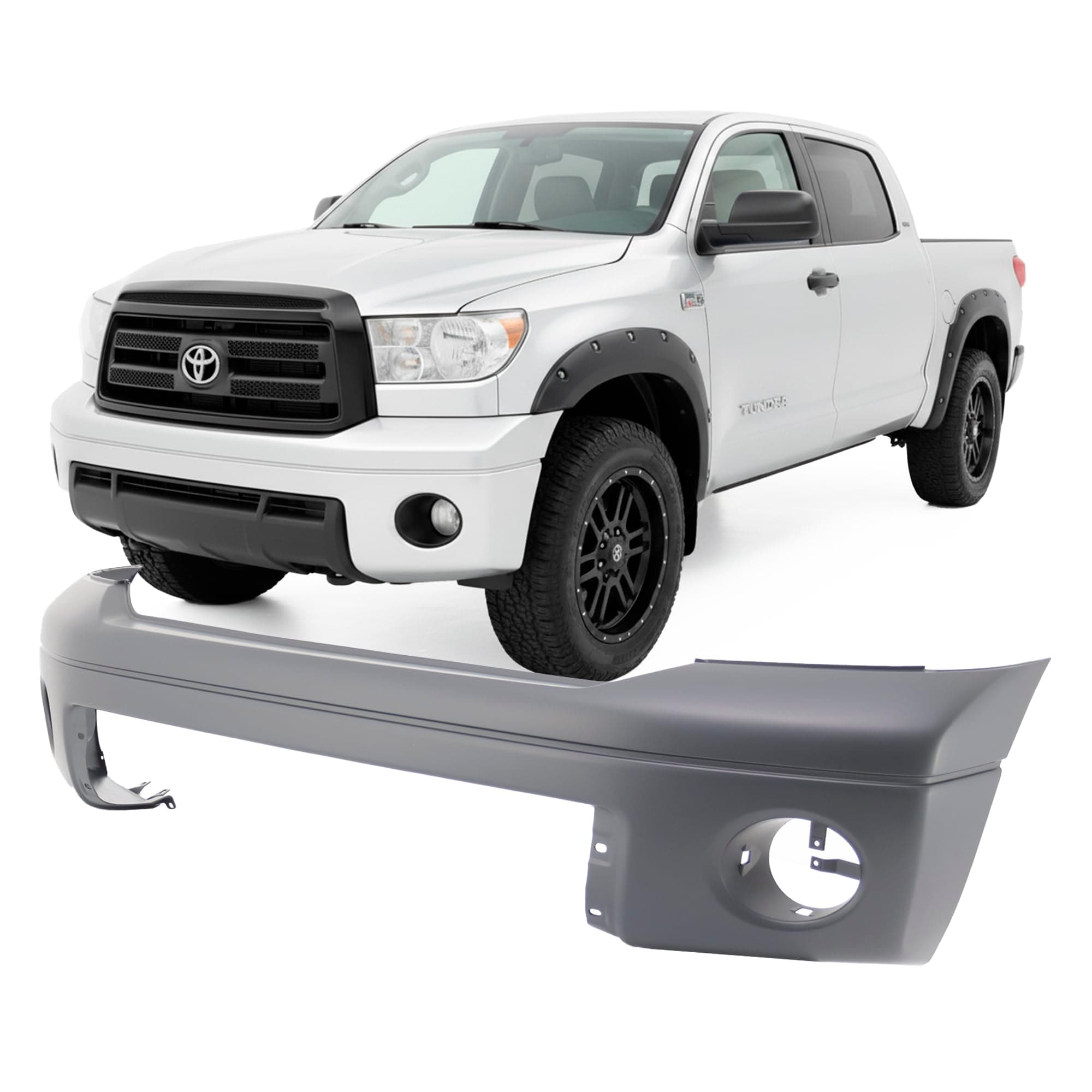 FitParts Compatible With Front Bumper Cover 2007-2013 Toyota Tundra Base Extended Standard Limited Platinum SR5 Crew 07-13. New, Primed With Fog Light Holes. TO1000332 2008 2009 2010