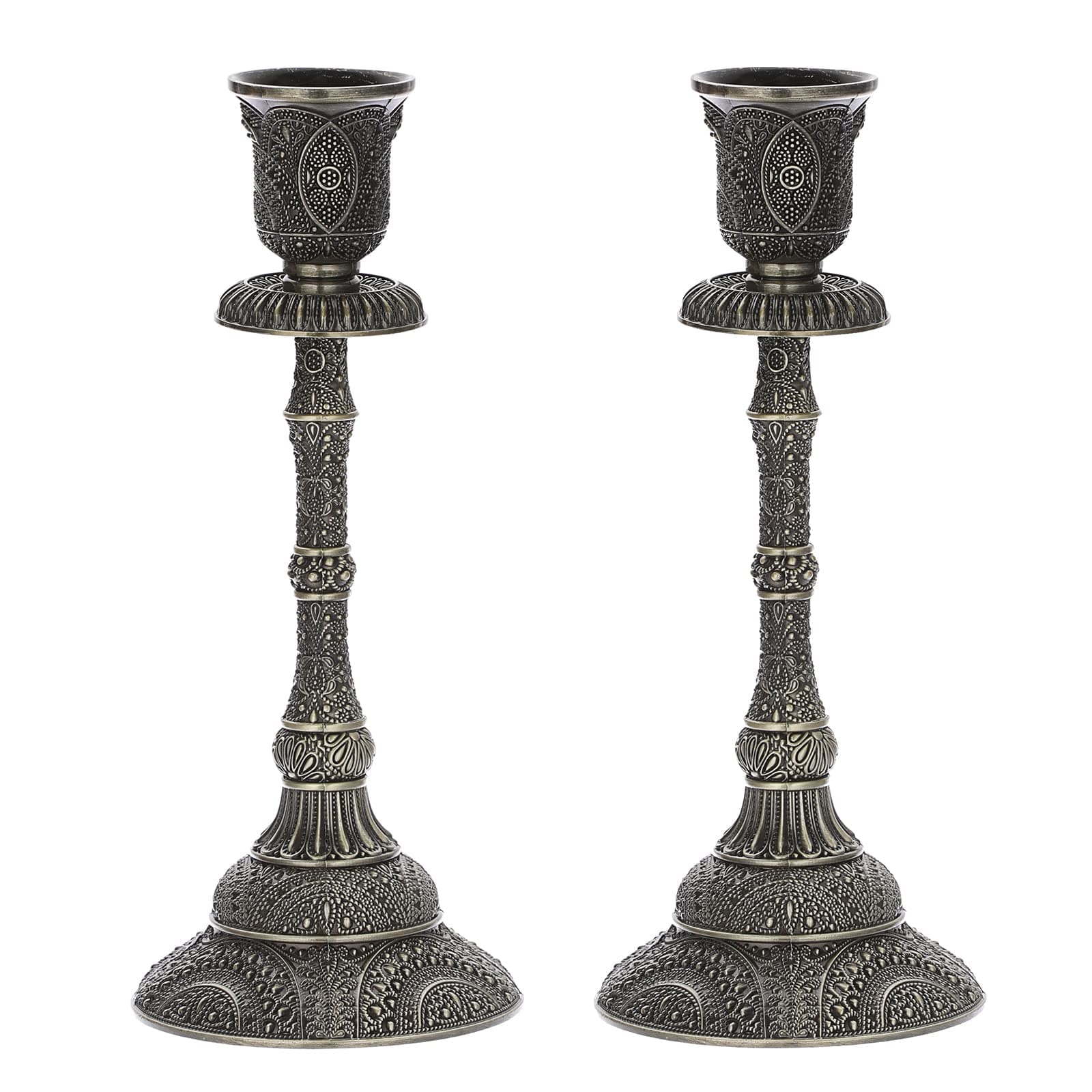 Set of 2 Bronze Tall Taper Candlestick Holders