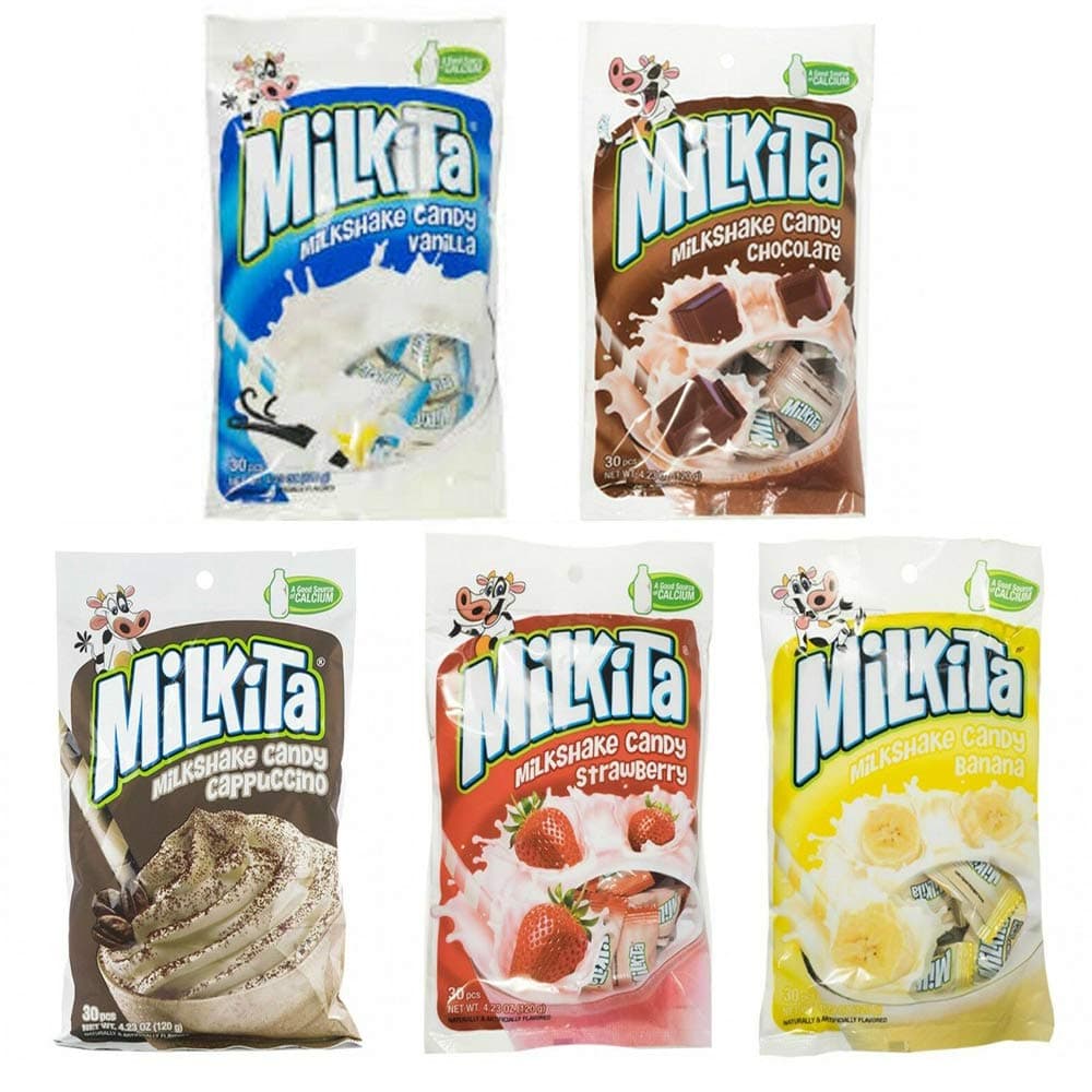 Milkita 5 Flavor Variety Candy Pack (Vanilla, Strawberry, Banana, Chocolate, and Cappuccino)