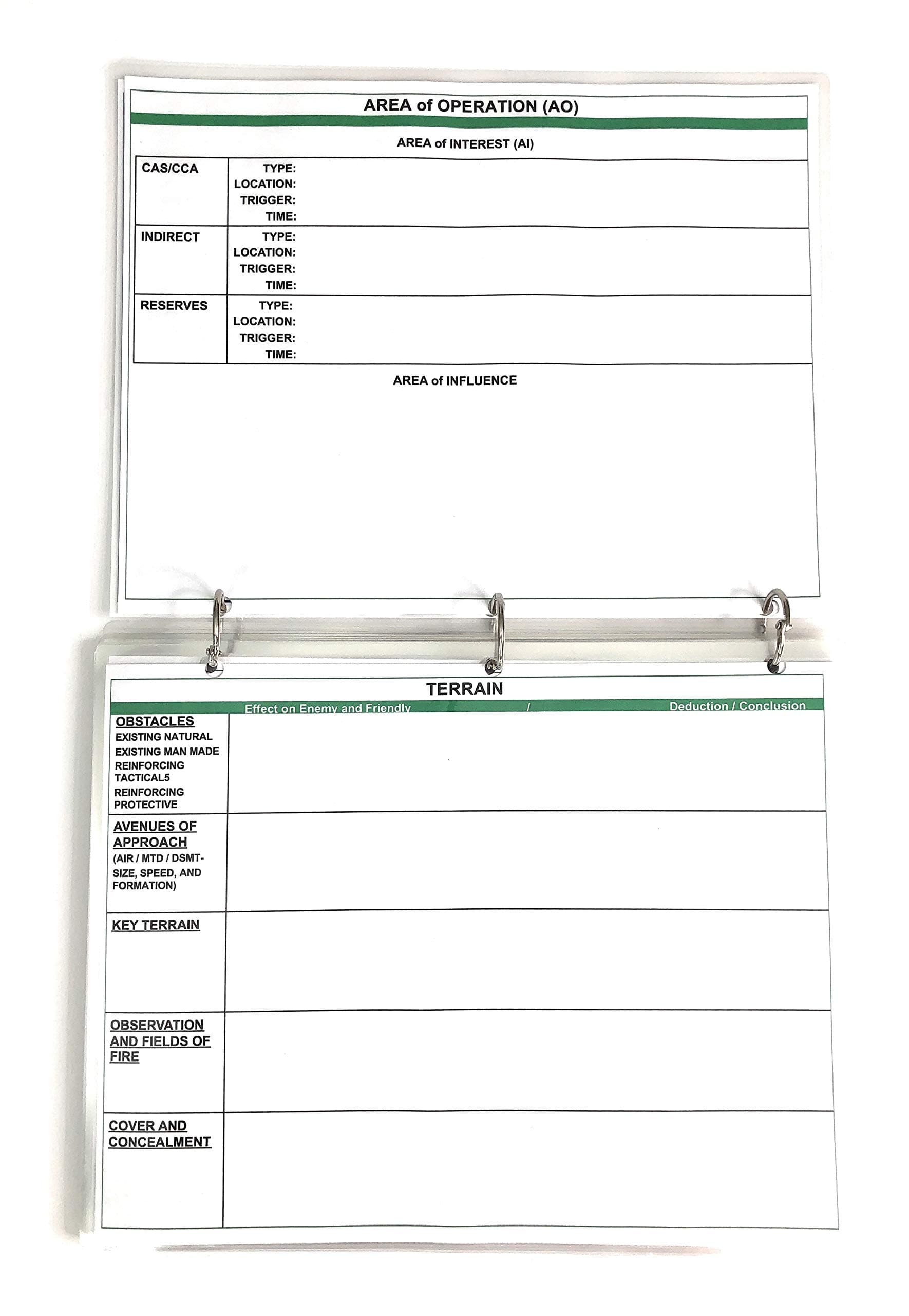 Laminated US Army OPORD Shell, Army Operation Order & Warning Order Field Book, OPORD fillable Template, Army Officer & NCO Planning Board