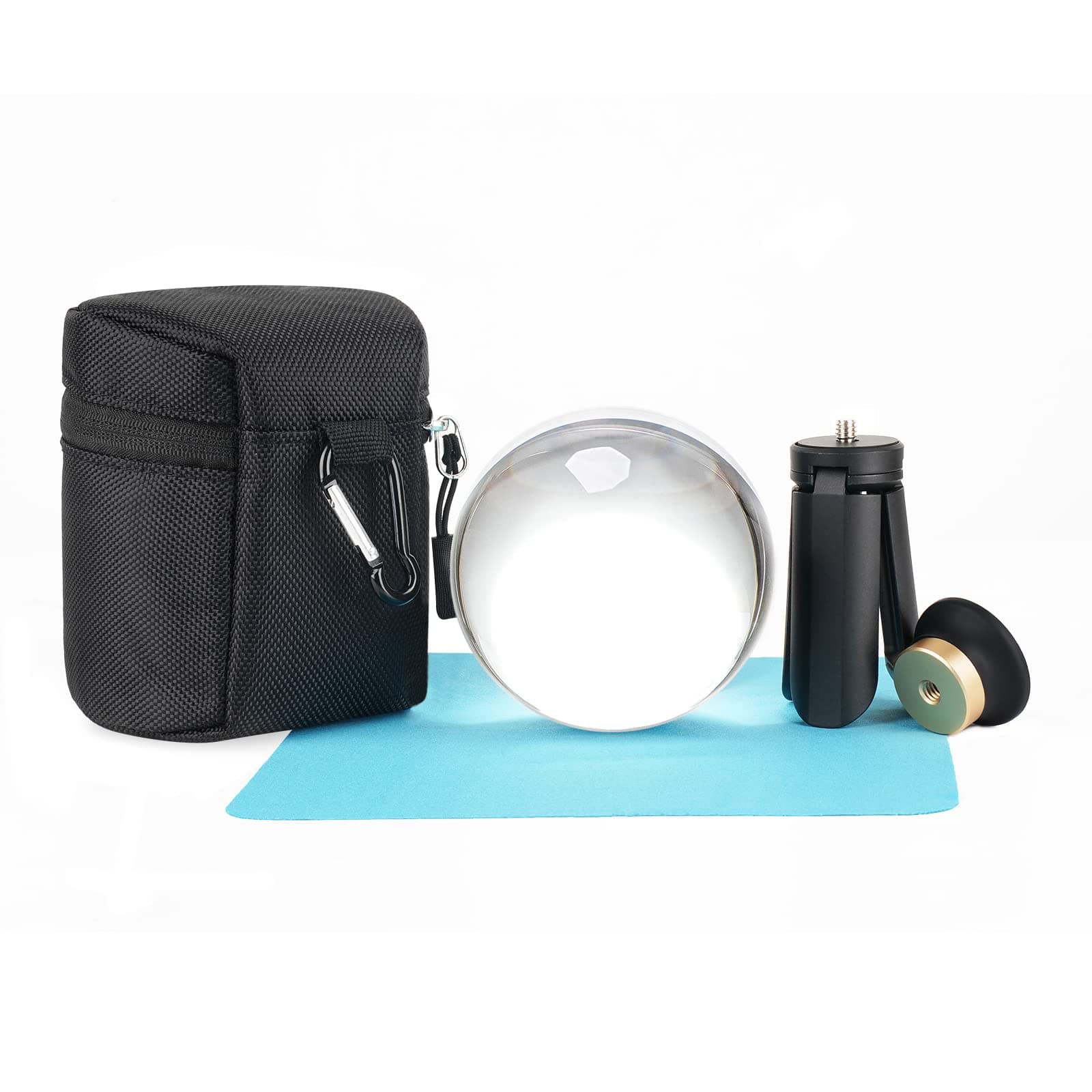 Crystal Ball Photography 90mm K9 Clear Lens Ball Sphere with Mini Tripod Base Stand Decorative Glass Props Ball with Padded Shockproof Sleeve Bag by BESNFOTO