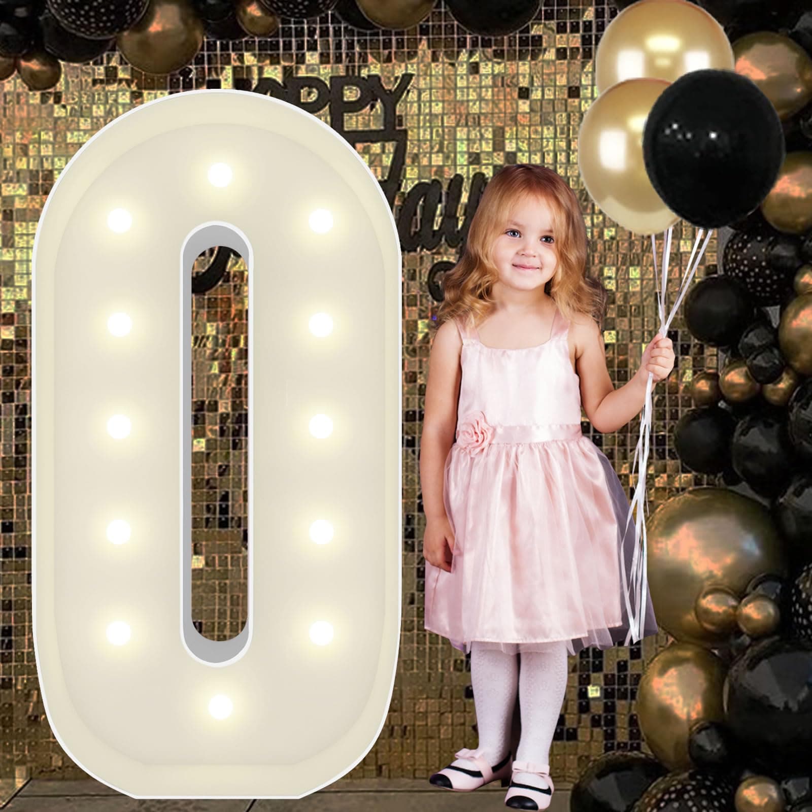 4FT Marquee Light Up Numbers Pre-Cut Frame Giant Marquee Numbers 0, Mosaic Numbers for Balloons, 20th 30th 40th 50th 60th Birthday Anniversary Decorations Party Decor