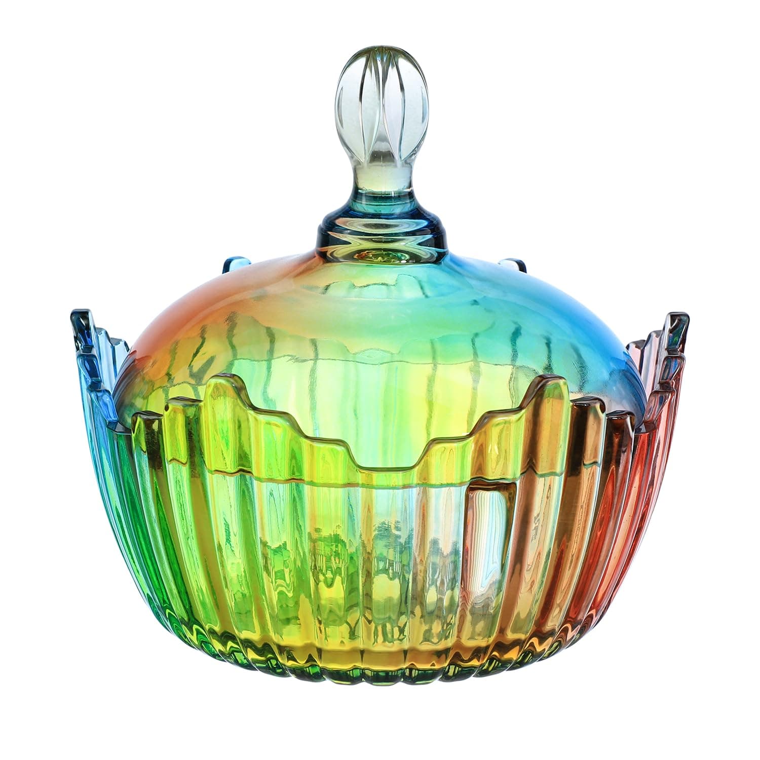 SOCOSY Royal Rainbow Candy Shape Clear Glass Apothecary Jar Candy Jar Wedding Candy Buffet Jars Food Jar with Lid (10oz/27oz)