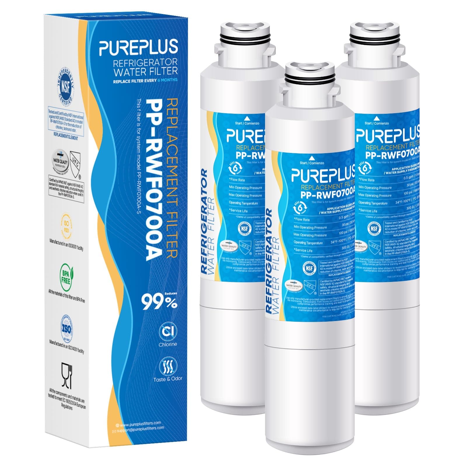 PUREPLUS DA29-00020B Refrigerator Water Filter Replacement for Samsung RF28HMEDBSR, RF263BEAESR, HDX FMS-2, HAF-CIN/EXP, RF4287HARS, RF28HFEDBSR, DA29-00020A, RF261BEAESR, DA97-08006A, 469101, 3PACK