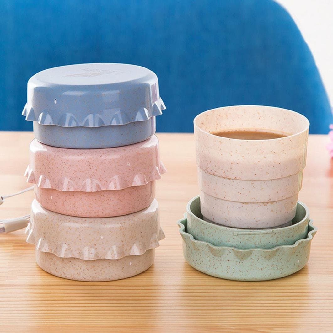 WensLTD Portable Collapsible Cups Straw Wheat Plastic Telescopic Drinking Collapsible Folding Cup