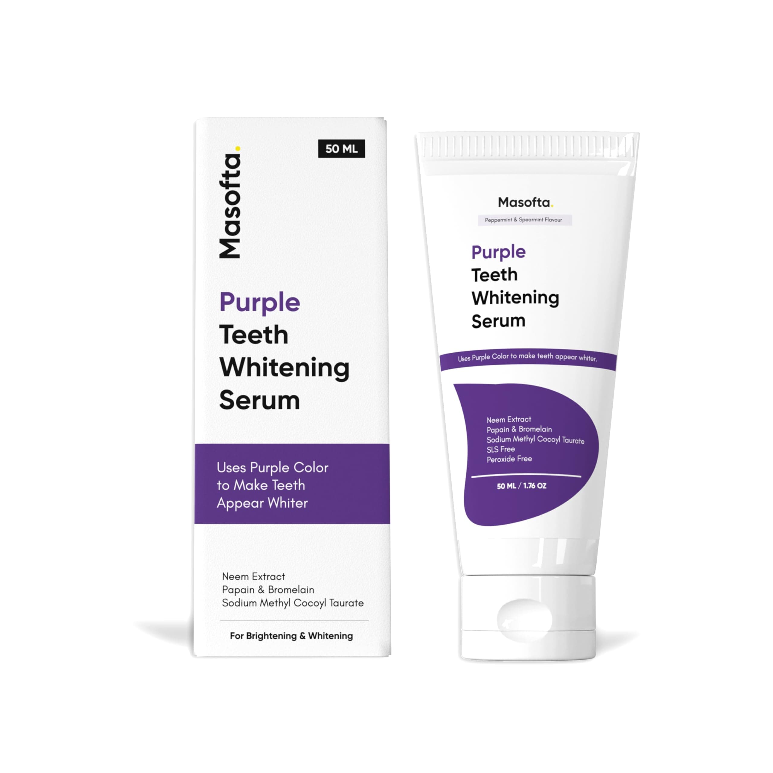 Purple Teeth Whitening Serum With Bromelain & Papain For Yellow & Dark Teeth Stains, Purple Toothpaste, For Both Men & Women, 50ML
