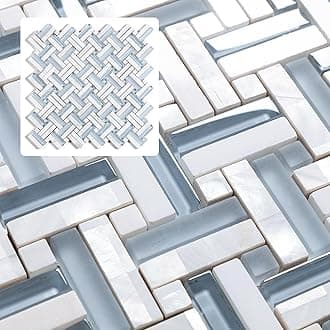 4 Sheets Blue Herringbone Mosaic Backsplash Tile, Polished Shower Floor and Wall Tile
