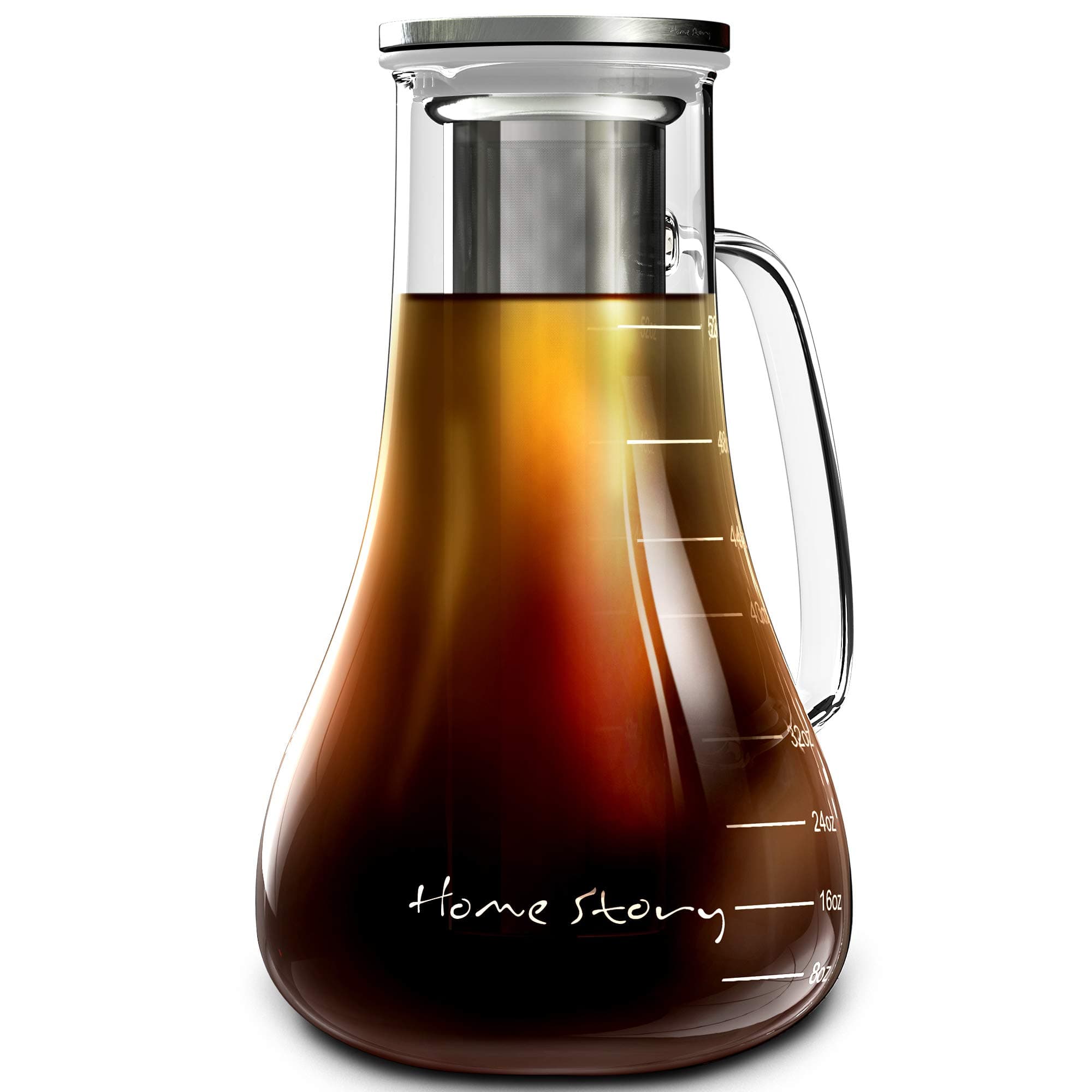 Cold Brew Coffee Maker White - Glass Cold Brew Maker Pitcher 52 oz - Iced Coffee Maker Brewer Kit - Works Even as Large Cold Press Coffee Maker Pot or Hot Iced Tea Infuser Carafe