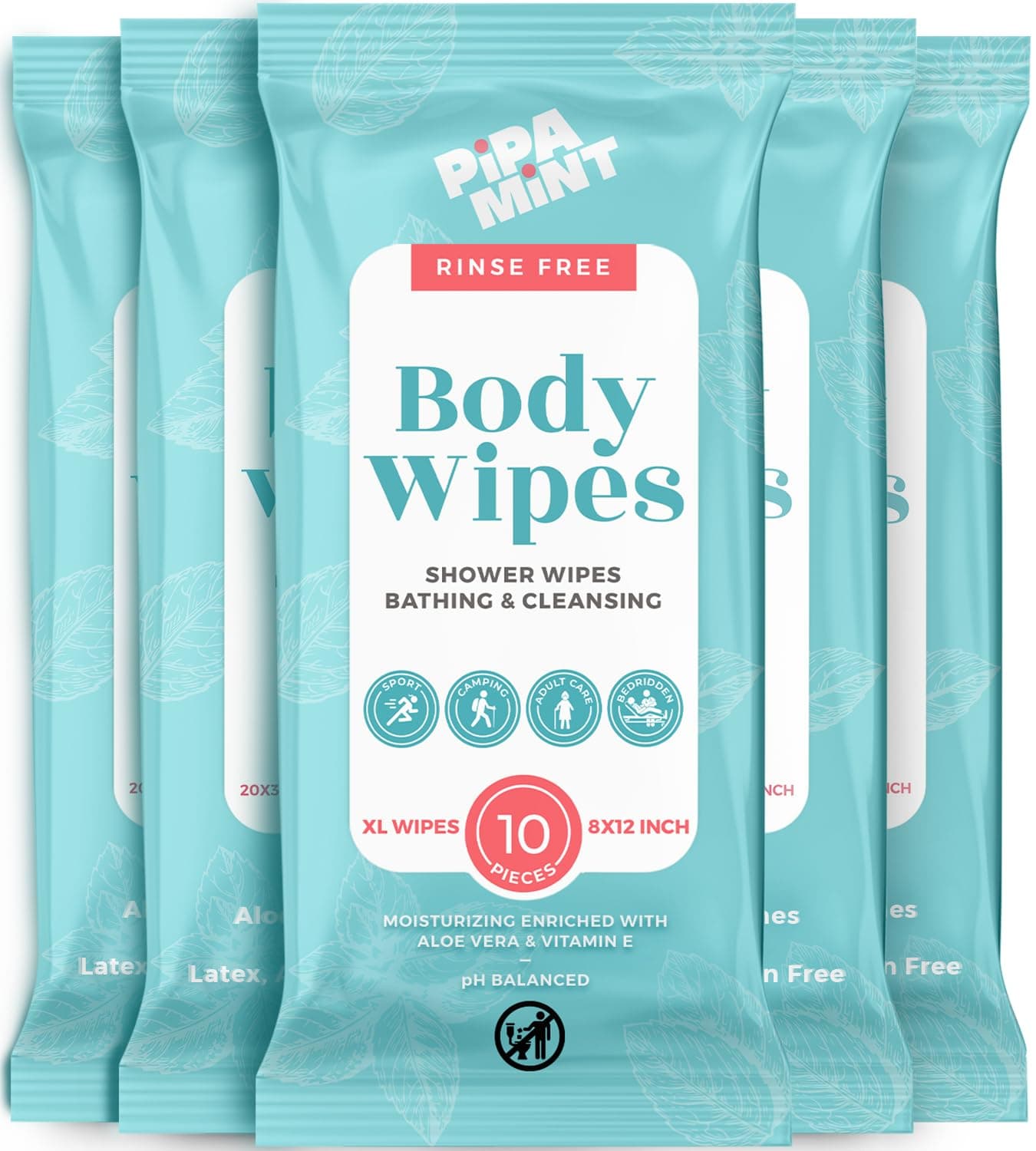 Body Wipes XL Shower Wipes Body Wipe for Adults Bathing, Traveling, Camping, Gym, Car, Elderly, Bedridden - Disposable Washcloths for Adults No Rinse 1 Box, 5 Pack (50 ct)
